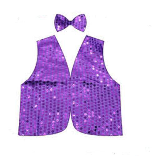 V563-17817-06-184800-00 Kids Sequin Vest Bow Tie Set Costume 80s Party Dress Up Waistcoat - Purple - Image 1
