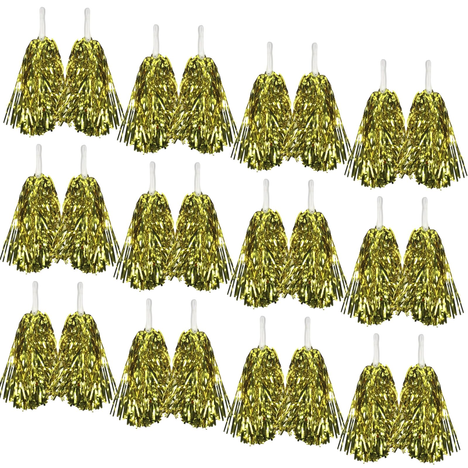 V563-18200_07_12X-202506020810-00 Yellow Metallic Cheerleading Pom Poms – Set of 12 with Easy-Grip Handles Australia Day - Image 1