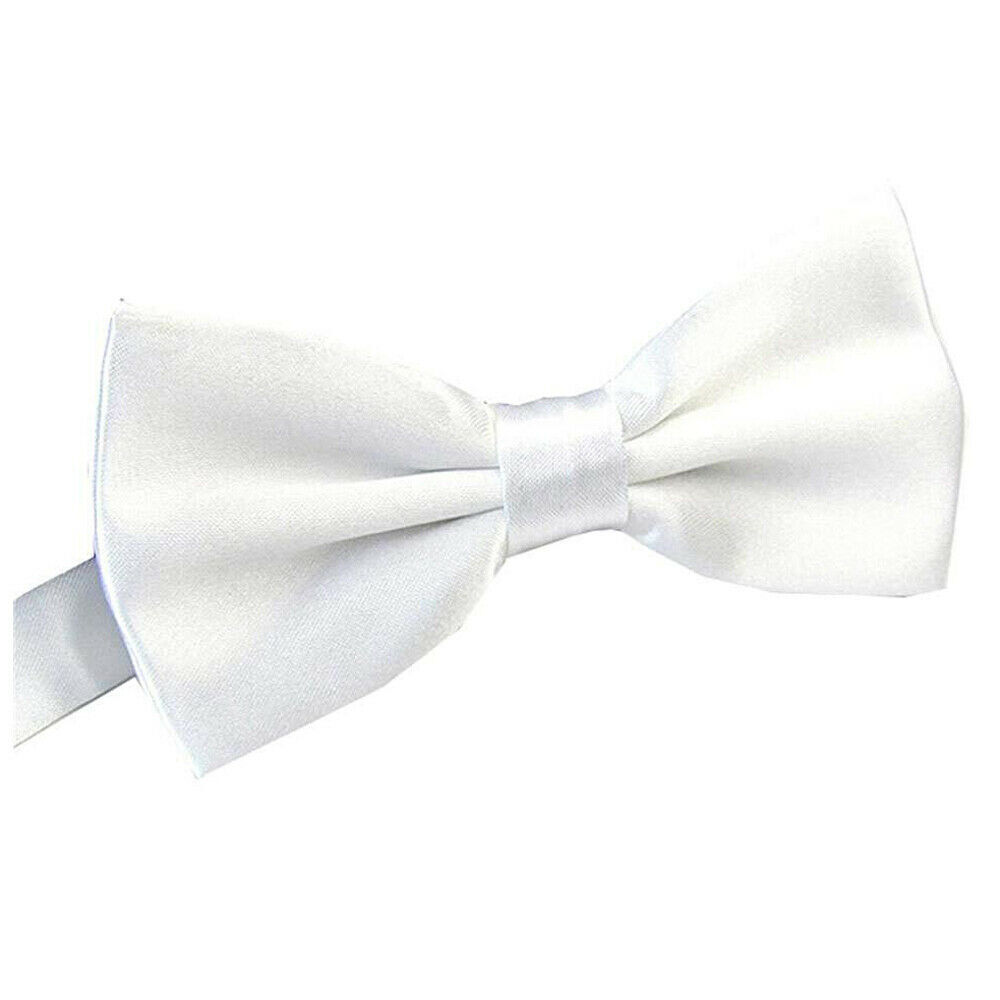 V563-19411WHT-185030-00 Mens BOW TIE Wedding Tuxedo Formal Bestman Necktie Classic Plain Party - White - Image 1