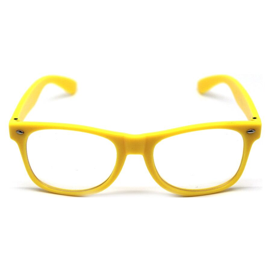 V563-21030-08-215809-00 Yellow Party Glasses w/ Clear Lenses – Fun 80s Australia Day Costume Glasses - Image 1