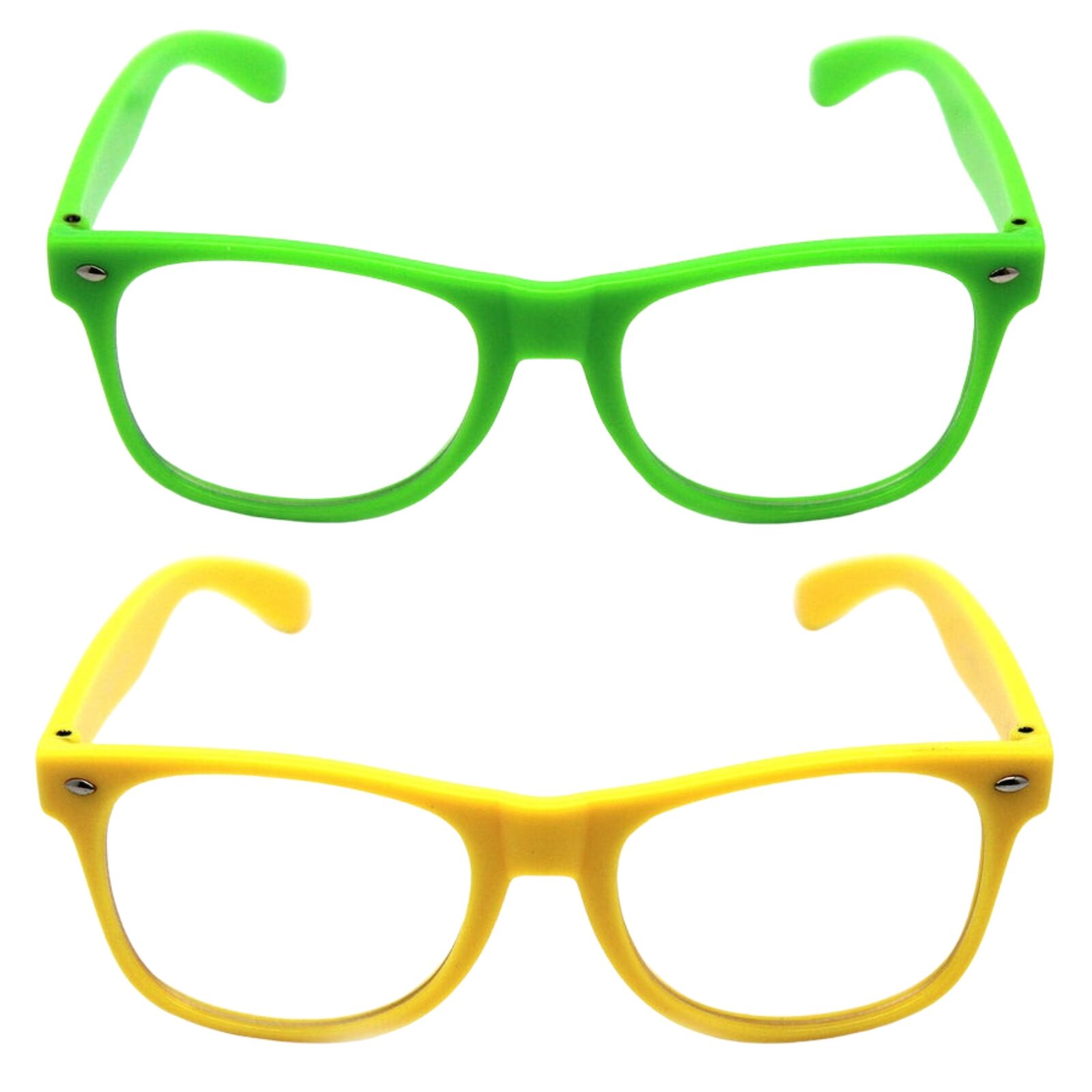 V563-21030-2X-215810-00 Green and Yellow Party Glasses with Clear Lenses – Fun 80s Australia Day or Costume Glasses (Set of 2) - Image 1