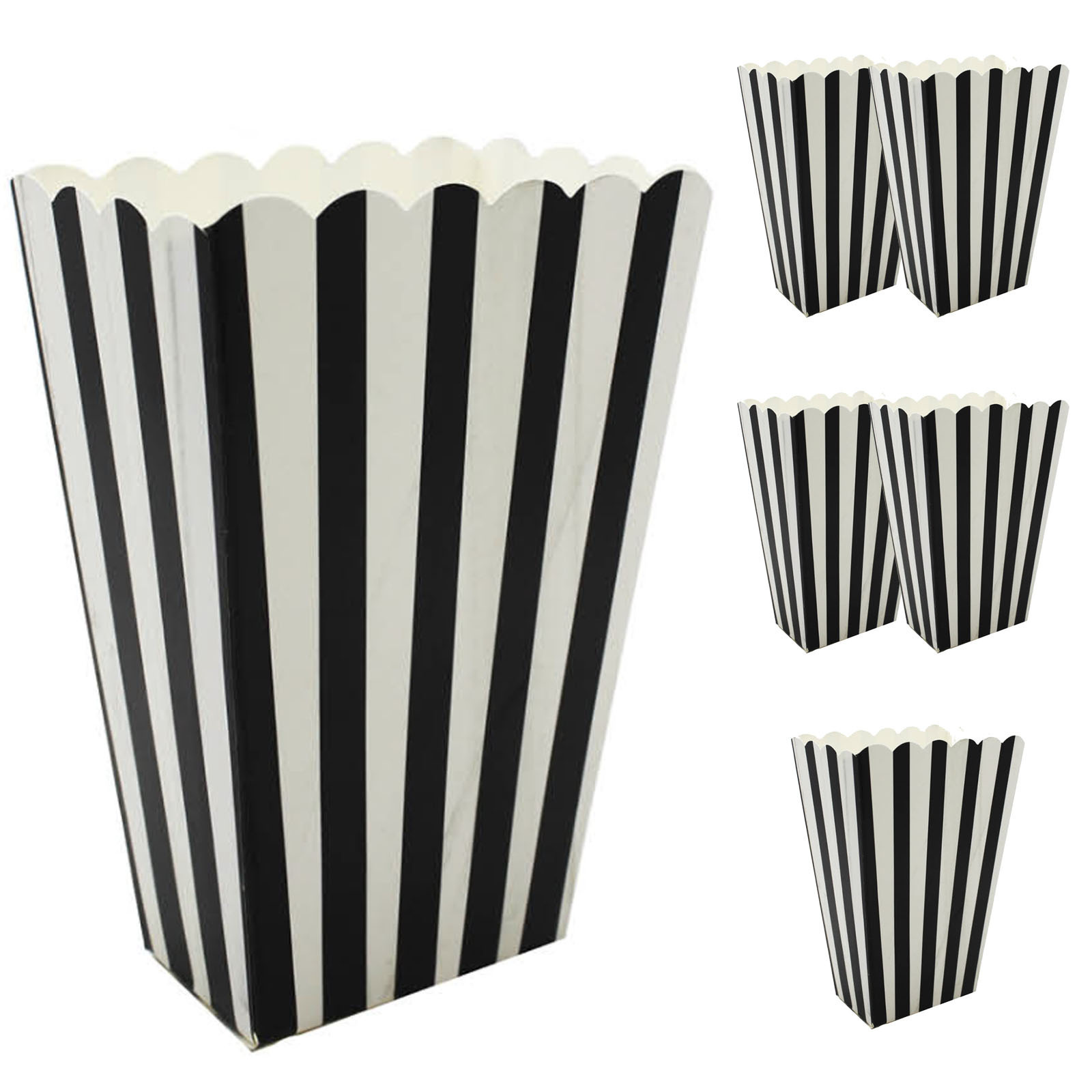 V563-22155-BLK-1PK-184367-00 6x POPCORN BOXES Wedding Party Favour Lolly Box Retro Cinema Pop Corn - Black - Image 1