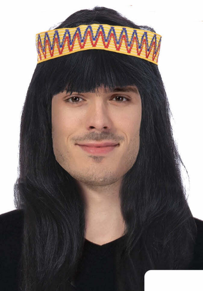 V563-22362-NATIVE-184760-00 Mens INDIAN WIG Native American Fancy Dress Party Costume Hair Headdress - Image 1