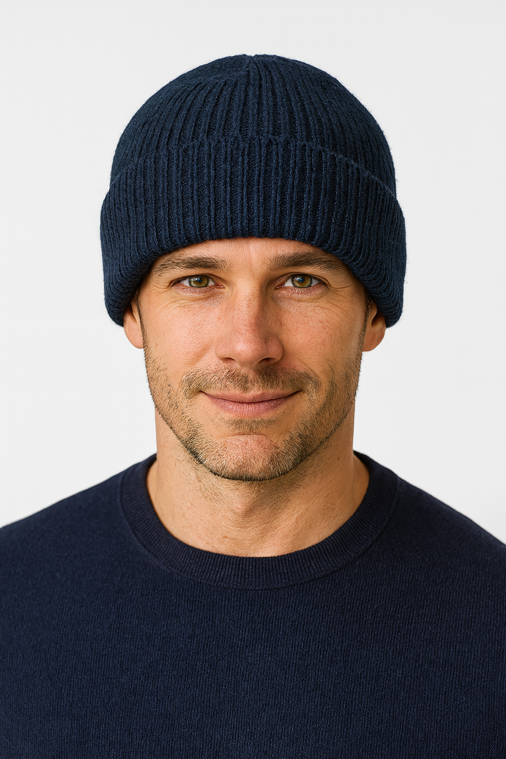 V563-2314-NVY-202509221257-00 Mens Shetland Ragg Wool Beanie Hat Fishermans Rib Winter Knit Ski Pull On - Navy - Image 1