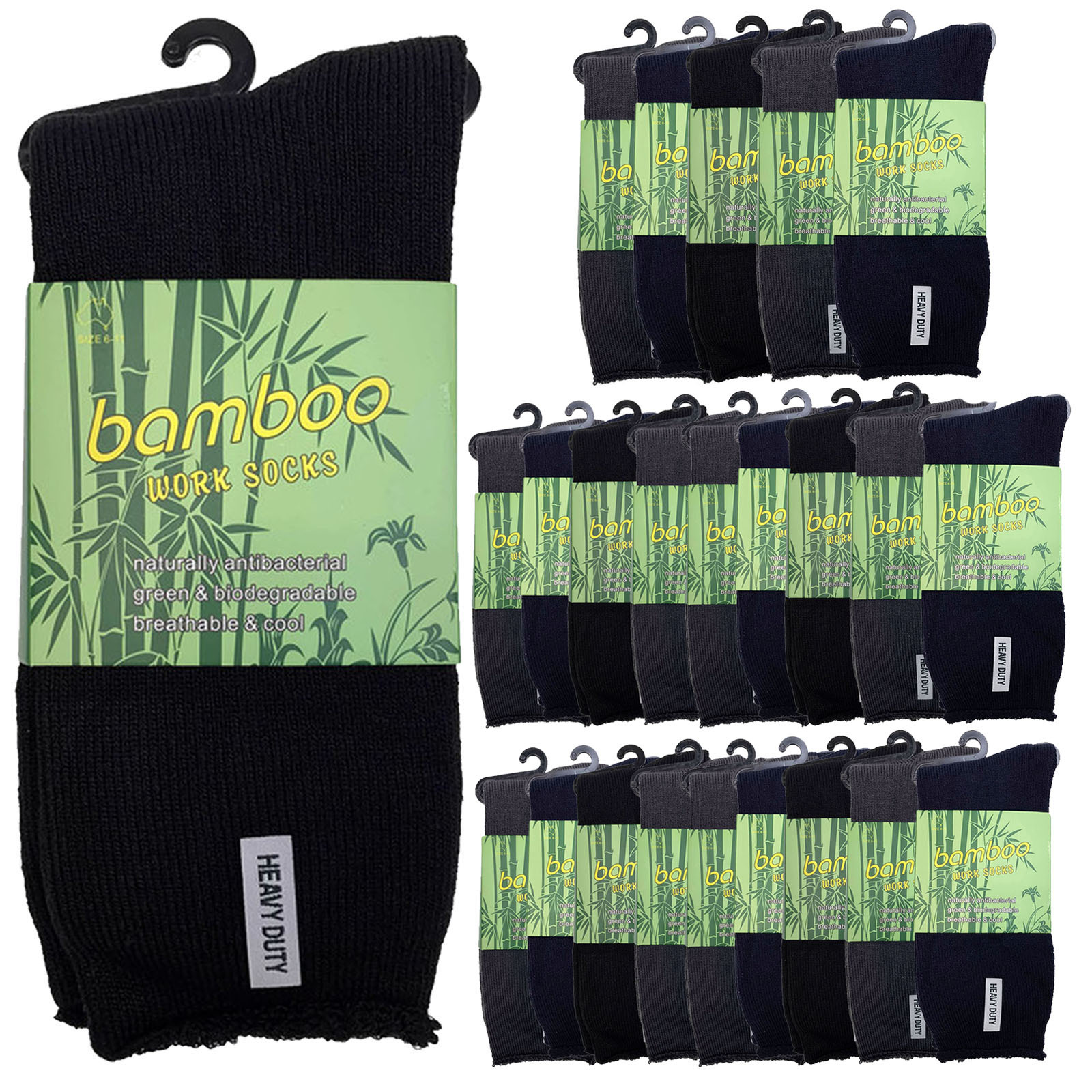 V563-24BSOX-ACOLOUR-SIZE6-11-202503030920-00 24 Pairs PREMIUM BAMBOO SOCKS Mens Heavy Duty Thick Work Socks Cushion BULK - Assorted Colour Pack - 6-11 - Image 1