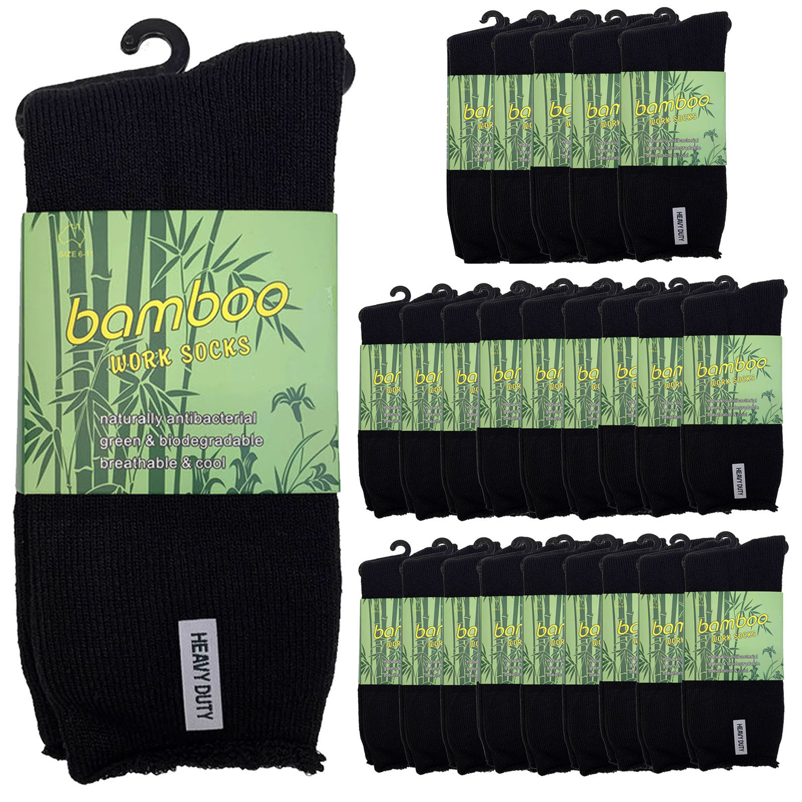V563-24BSOX-BLK-SIZE6-11-202503030920-00 24 Pairs PREMIUM BAMBOO SOCKS Mens Heavy Duty Thick Work Socks Cushion BULK - Black - 6-11 - Image 1