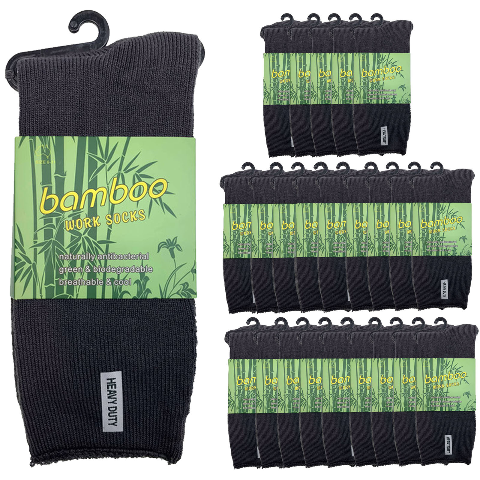 V563-24BSOX-CHRCLGRY-SIZE6-11-202503030920-00 24 Pairs PREMIUM BAMBOO SOCKS Mens Heavy Duty Thick Work Socks Cushion BULK - Charcoal Grey - 6-11 - Image 1