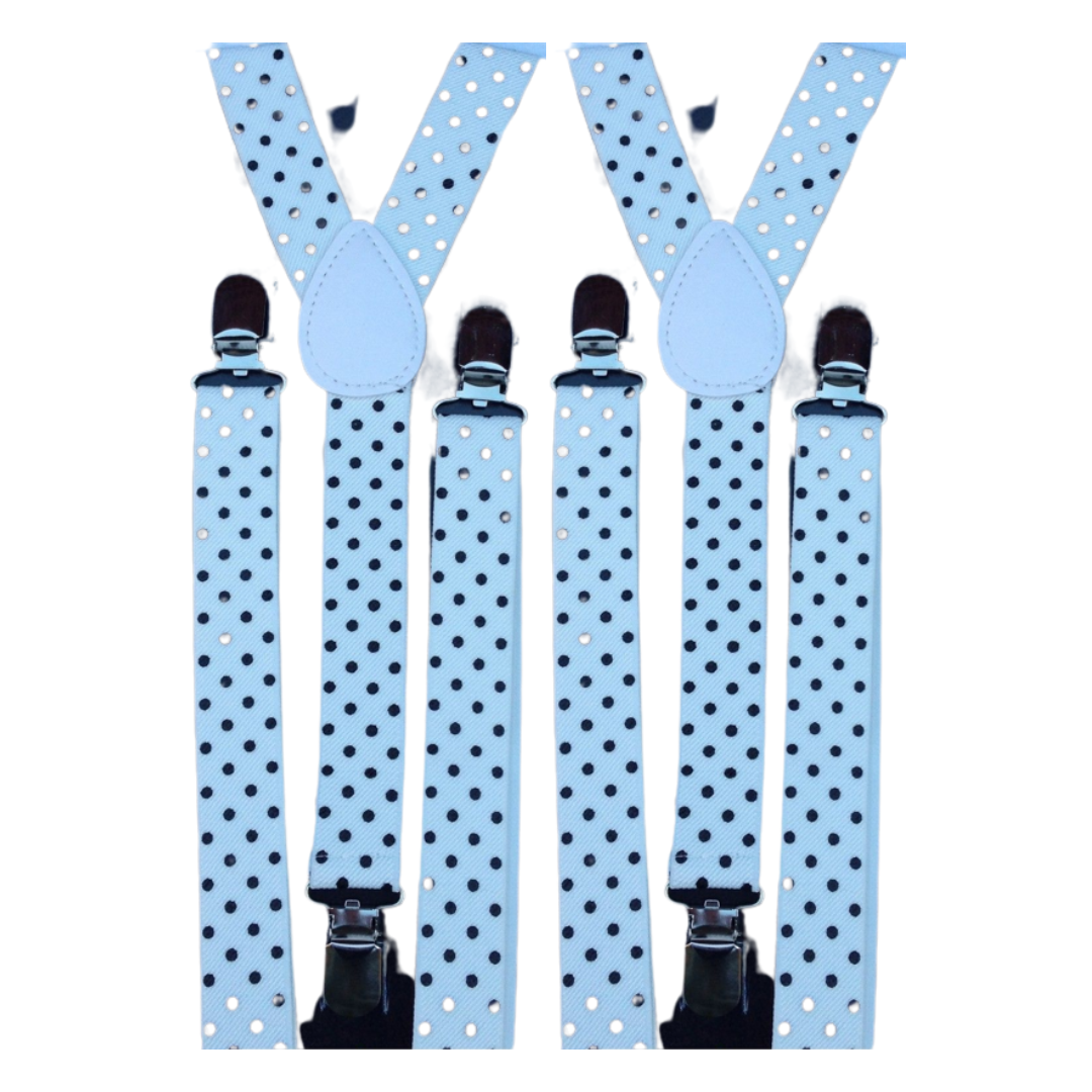 V563-2SLIMSUSPEND-WHTBLKPLKDOT-184342-00 2x Mens Suspenders Braces Adjustable Strong Clip On Elastic Formal Wedding Slim - White with Black Polka Dot - Image 1