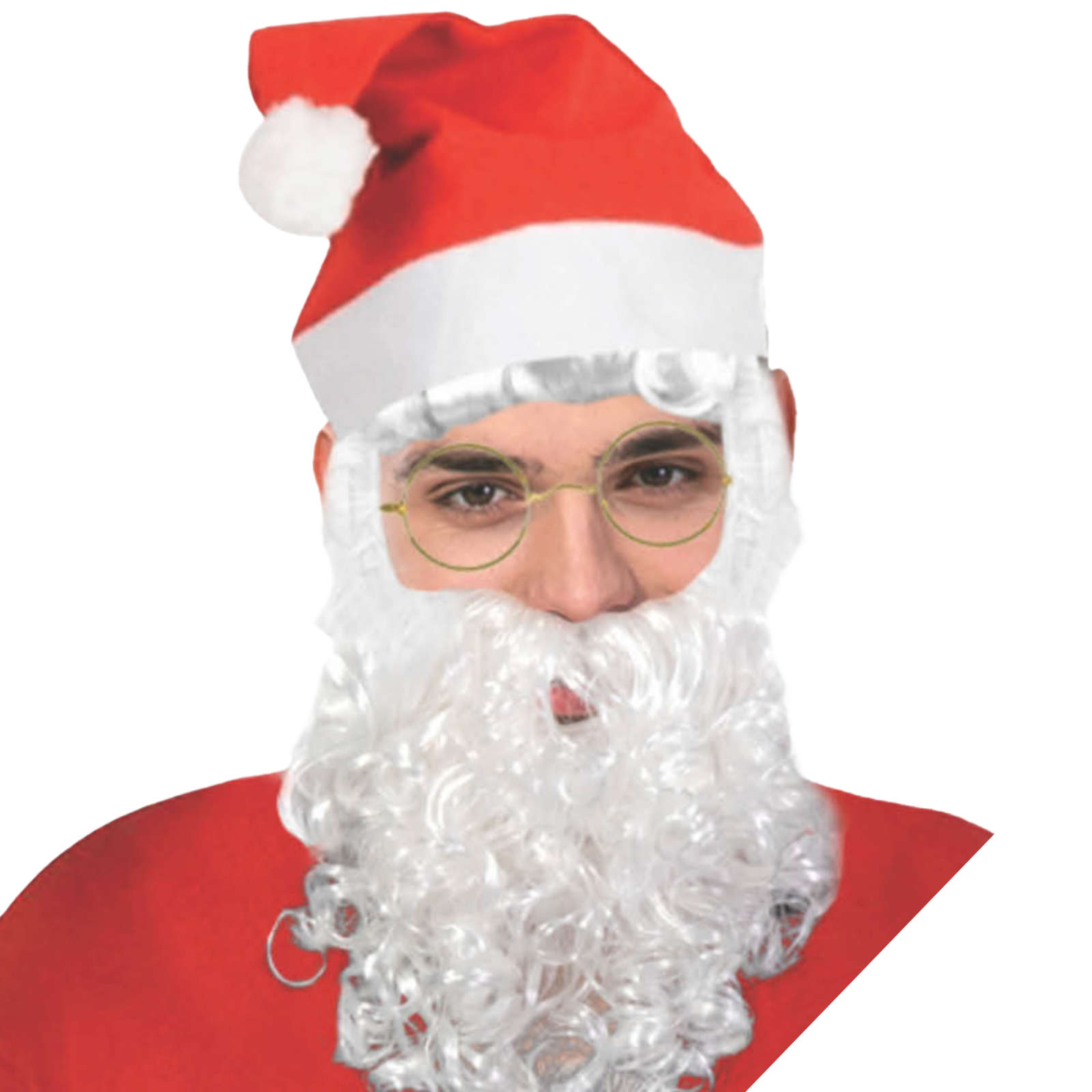 V563-30319-SANTAHATBEARD-185736-00 Adult Mens Santa Claus Hat & Beard Set Christmas Xmas Kit - Image 1