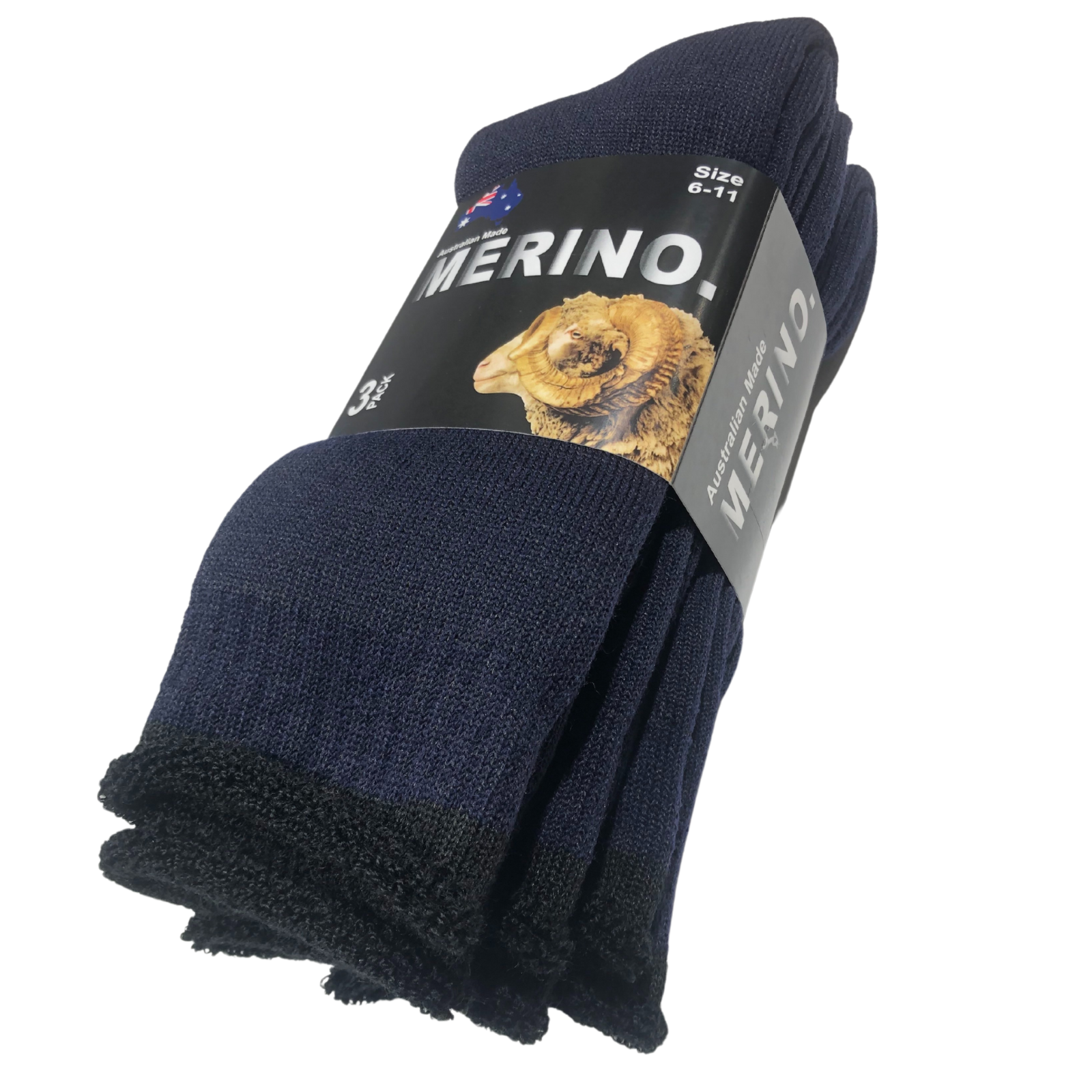 V563-3AUSOCKS-NBLU-SIZE2-8-202509081329-00 3 Pairs MERINO WOOL SOCKS Mens Heavy Duty Premium Thick Work Socks Cushion - Navy Blue - 2-8 - Image 1