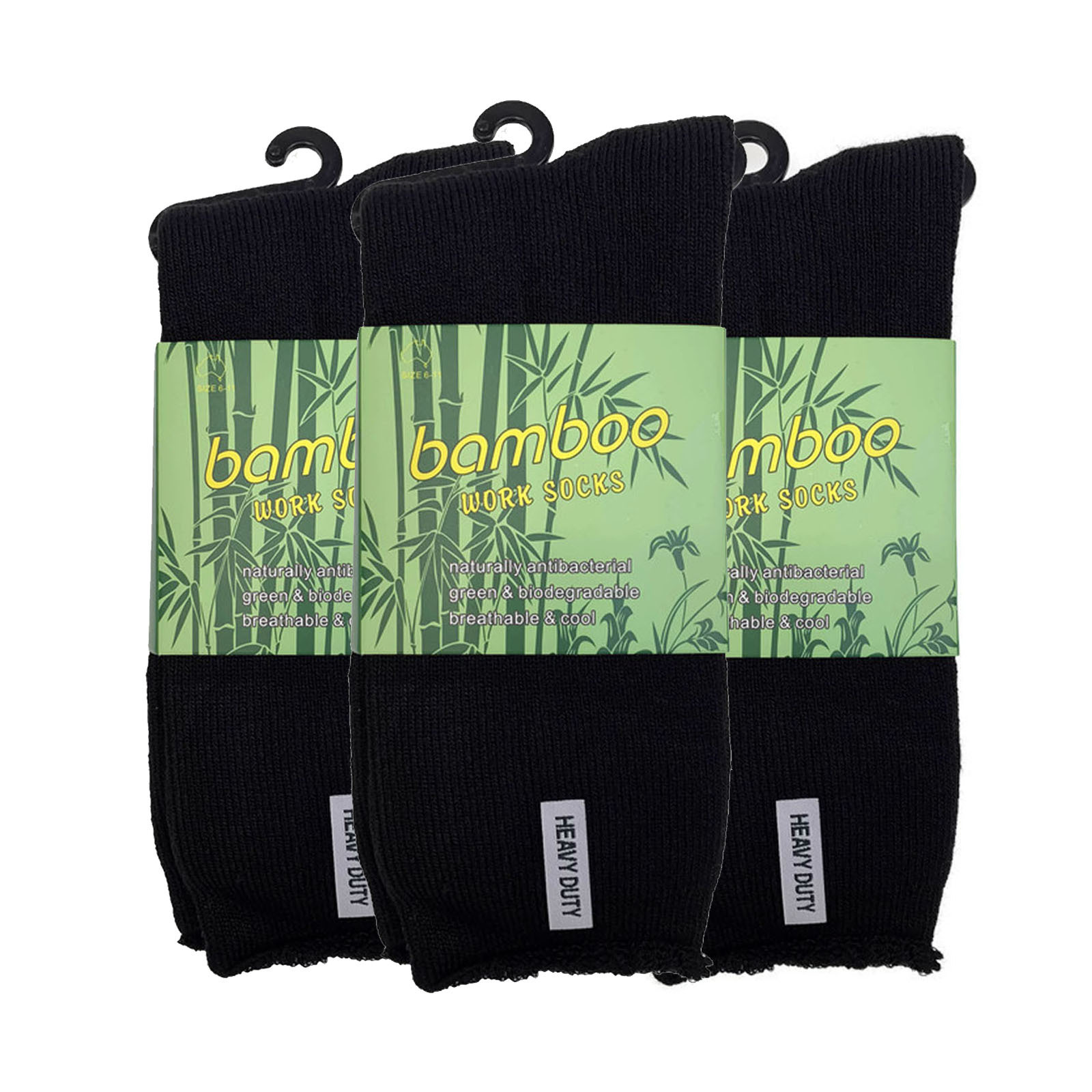 V563-3BSOX-BLK-SIZE6-11-202503030911-00 3 Pairs PREMIUM BAMBOO SOCKS Mens Heavy Duty Thick Work Socks Cushion BULK - Black - 6-11 - Image 1