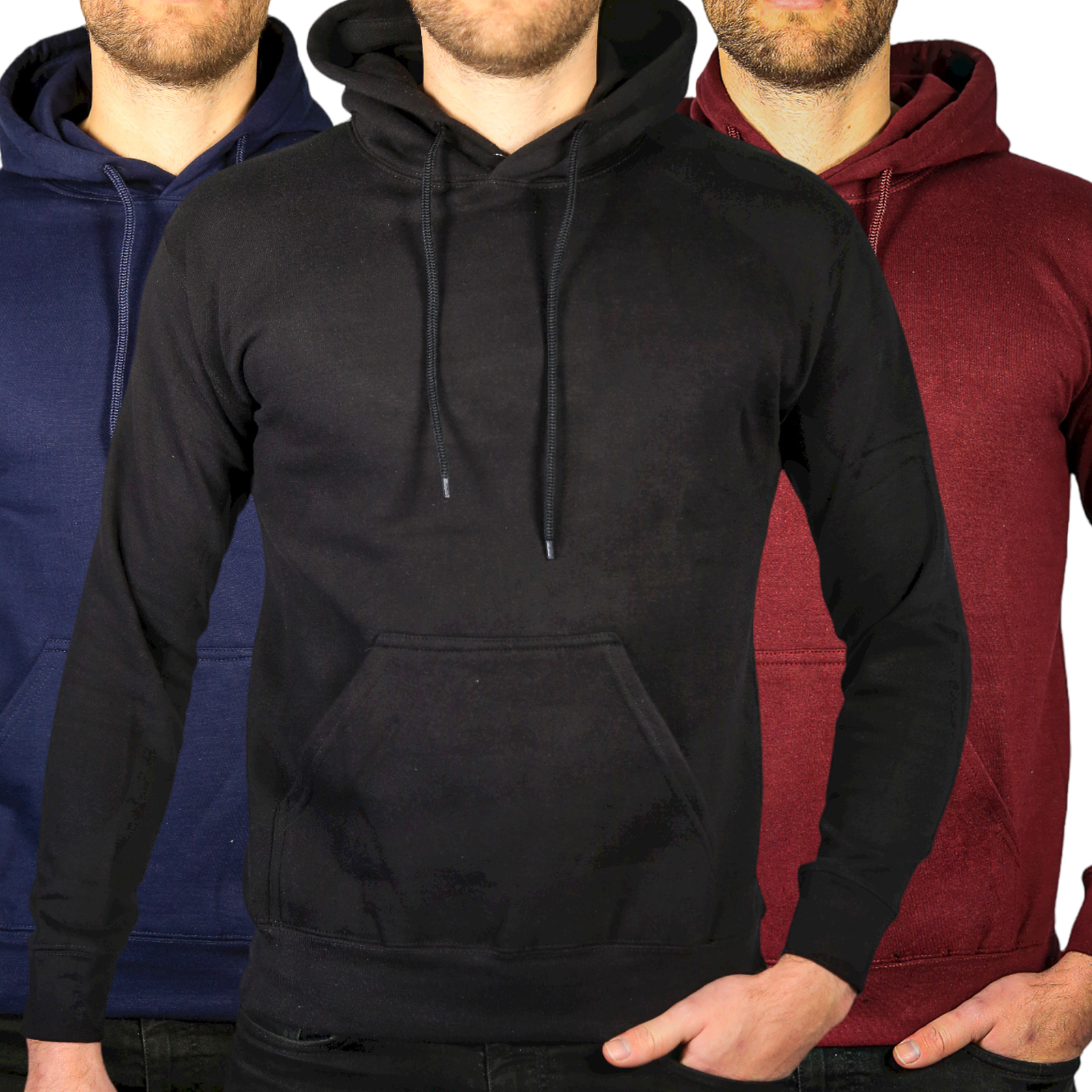 V563-3PCSSANNFIELD-ASST-M-202503052045-00 3x Adult Mens 100% Cotton Fleece Hoodie Jumper Pullover Sweater Warm Sweatshirt - M - Image 1