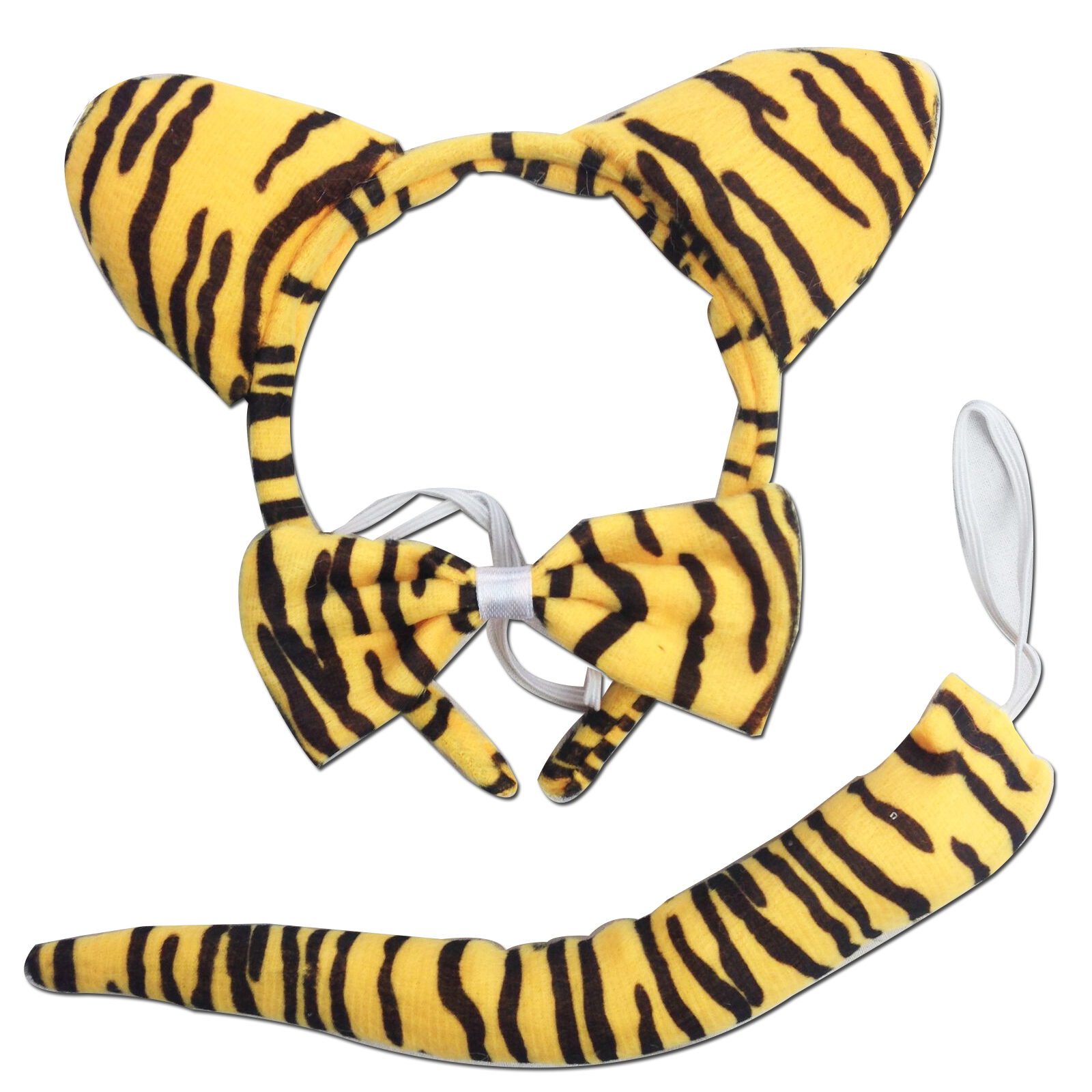 V563-3PRTYCOSTUME-TIGER-184170-00 3pcs Set Animal Costume Dress Up Party Bow Tie Tail Ears Book Week - Tiger - Image 1