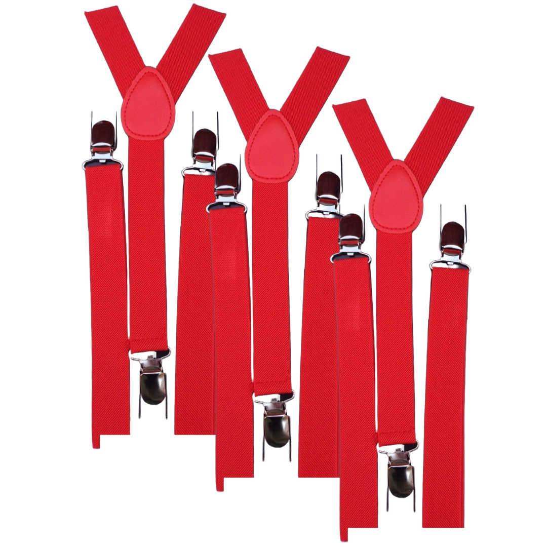 V563-3SLIMSUSPENDERS-RED-184498-00 3x Mens Suspenders Braces Adjustable Strong Clip On Elastic Formal Wedding Slim - Red - Image 1