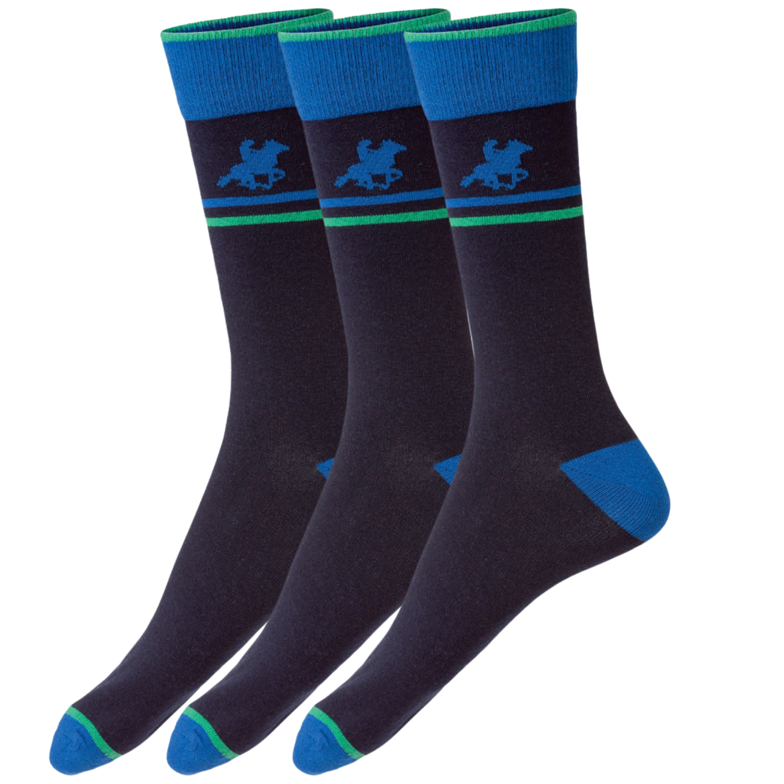 V563-410115_2110-NVYGRN-39_42-202503051845-00 Livergy Mens Crew Socks - Navy/Green - 1 Pack of 3 - EU 39-42 - Image 1