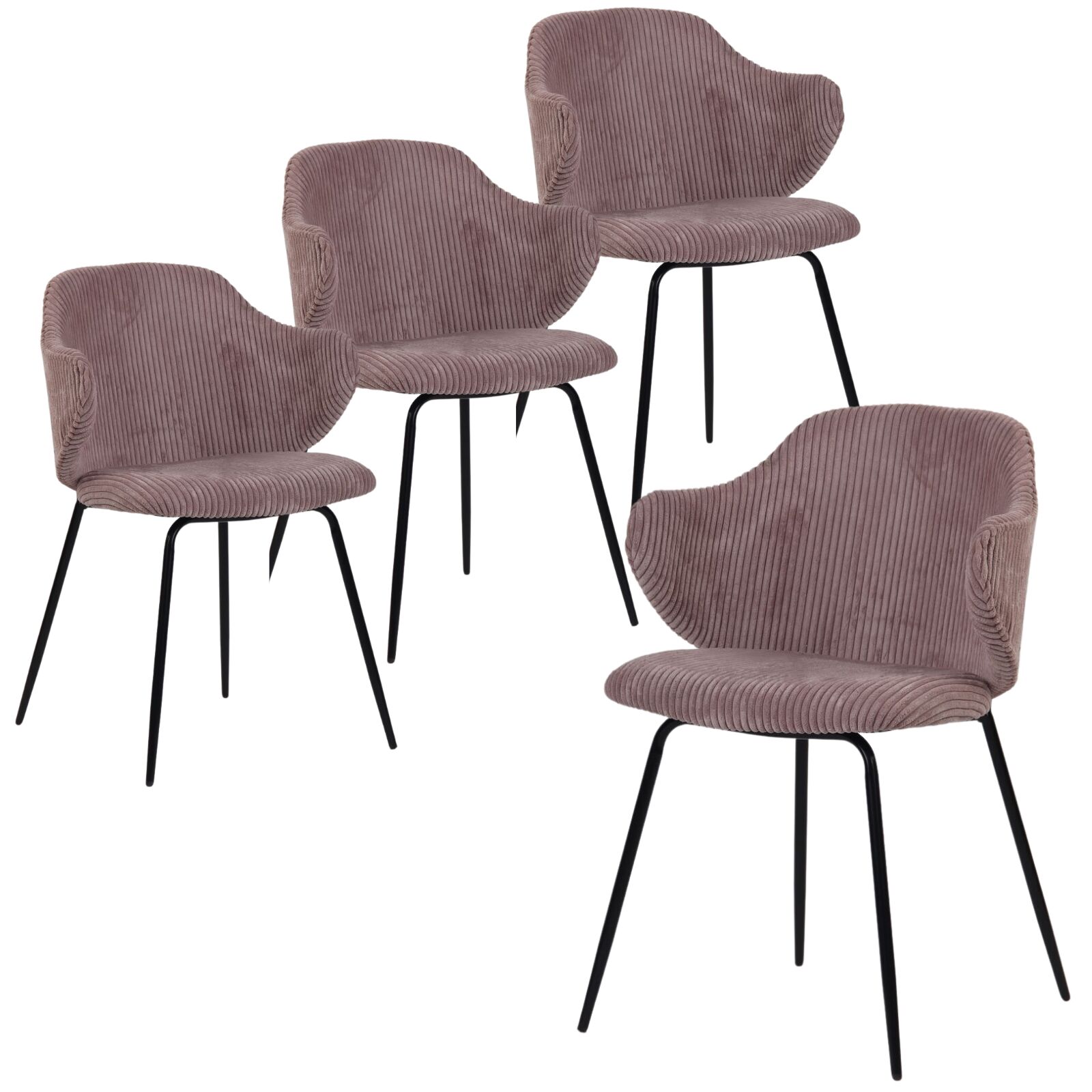 V563-68405_2X-202503110915-00 Set of 4 Dining Chairs with Corduroy Cord Fabric in Pink - Image 1