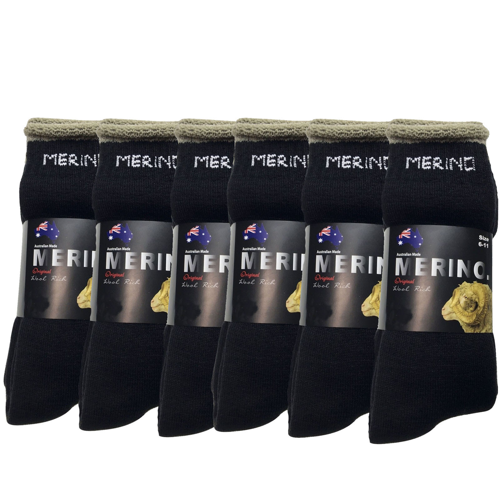 V563-6AUSOCKS-BK-6-11-202502280906-00 6 Pairs MERINO WOOL SOCKS Mens Heavy Duty Premium Thick Work Socks Cushion BULK - Black - 6-11 - Image 1
