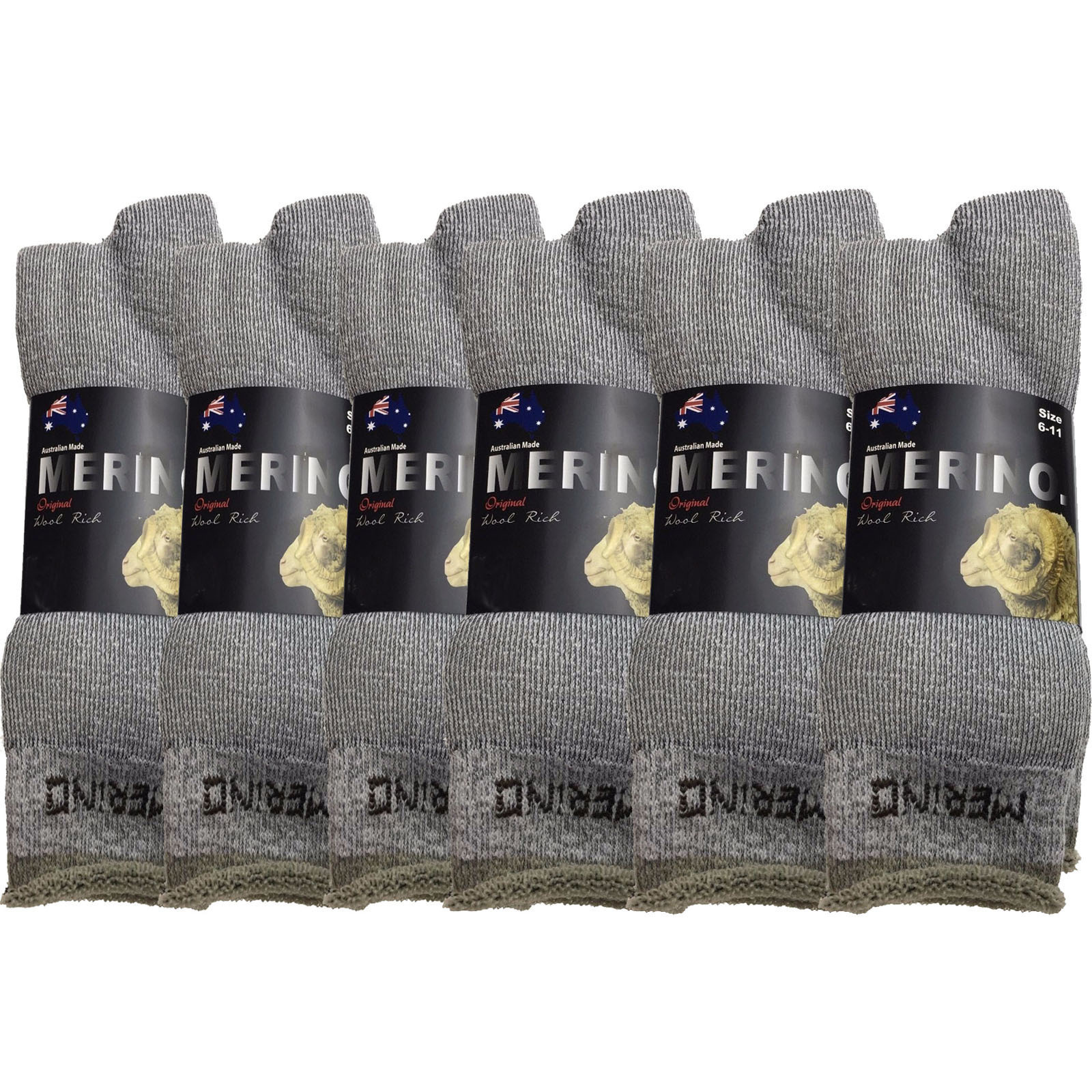 V563-6AUSOCKS-GRY-11-14-202502280910-00 6 Pairs MERINO WOOL SOCKS Mens Heavy Duty Premium Thick Work Socks Cushion BULK - Grey - 11-14 - Image 1