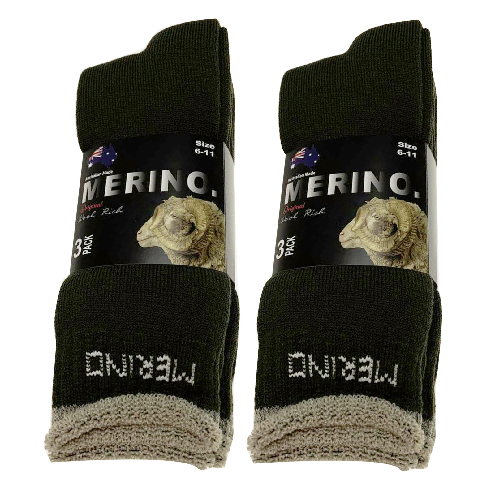 V563-6AUSOCKS-OLVE-SZE11-14-202502280911-00 6 Pairs MERINO WOOL SOCKS Mens Heavy Duty Premium Thick Work Socks Cushion BULK - Olive - 11-14 - Image 1