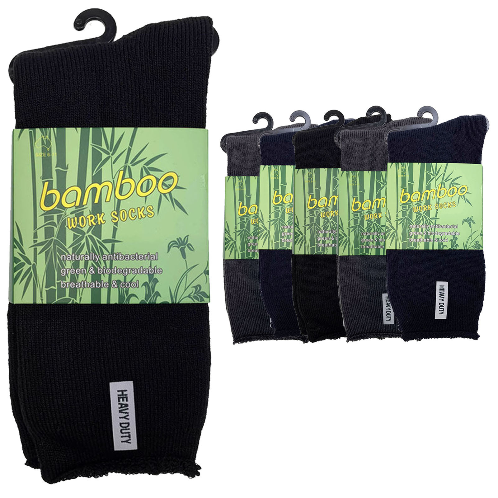 V563-6BSOX-ACOLOUR-SIZE11-14-202503030915-00 6 Pairs PREMIUM BAMBOO SOCKS Mens Heavy Duty Thick Work Socks Cushion BULK - Assorted Colour Pack - 11-14 - Image 1