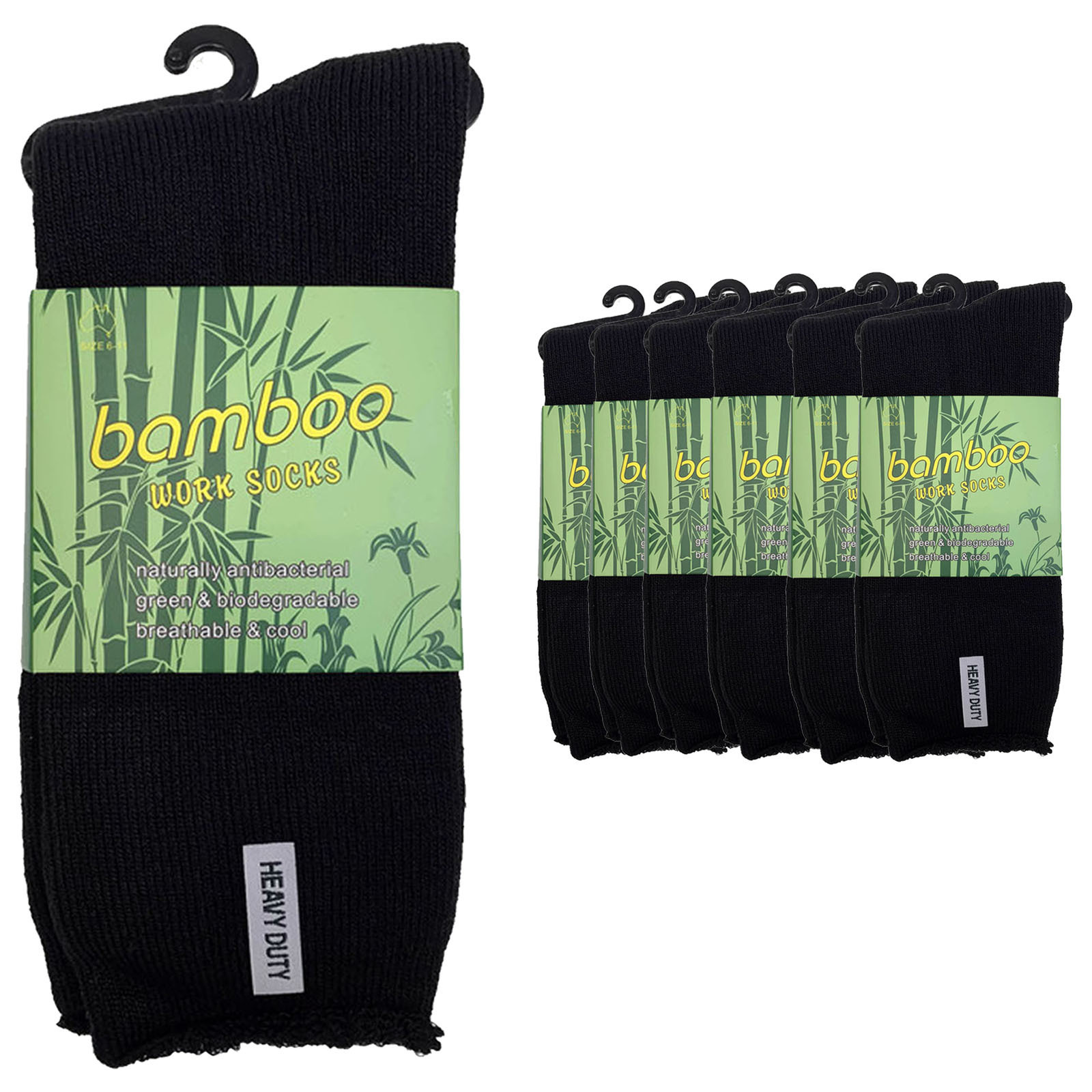 V563-6BSOX-BLK-SIZE11-14-202503030915-00 6 Pairs PREMIUM BAMBOO SOCKS Mens Heavy Duty Thick Work Socks Cushion BULK - Black - 11-14 - Image 1