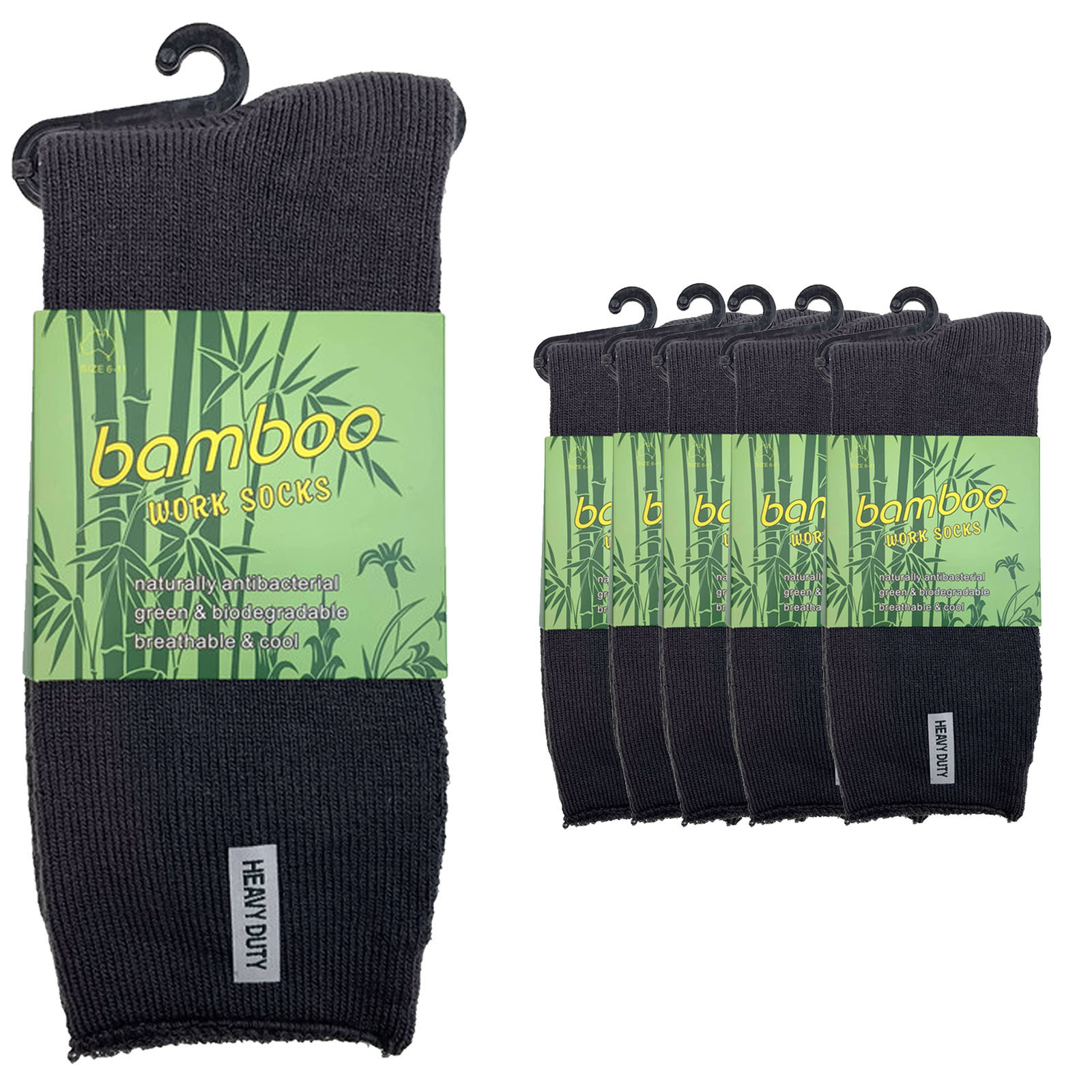 V563-6BSOX-CHRCLGRY-SIZE6-11-202503030915-00 6 Pairs PREMIUM BAMBOO SOCKS Mens Heavy Duty Thick Work Socks Cushion BULK - Charcoal Grey - 6-11 - Image 1