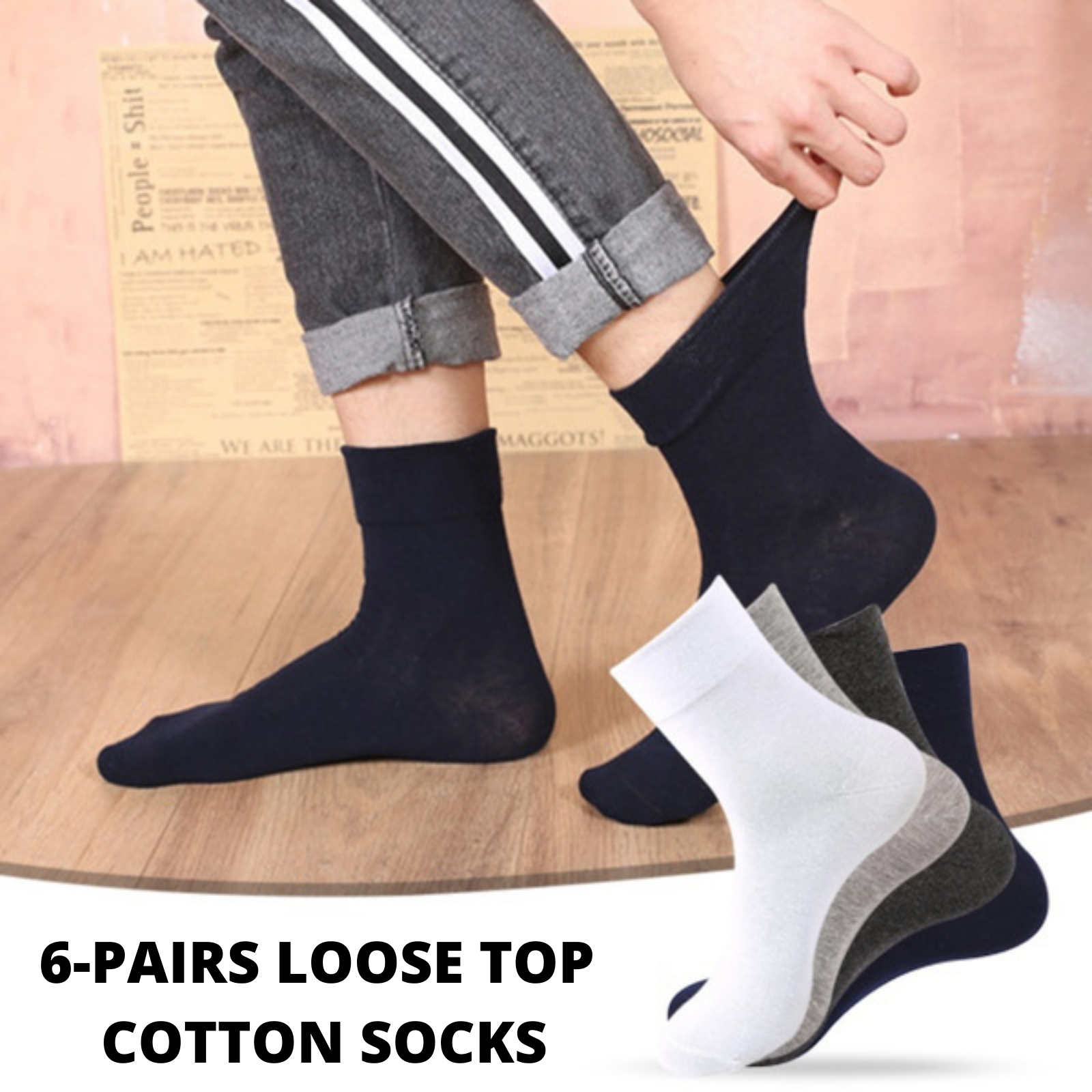 V563-6COTTONLTSOX-ACOLOUR6-11-202503051831-00 6x Pair COTTON Rich LOOSE TOP SOCKS Dress Medical Circulation Diabetic Comfort - - - Image 1