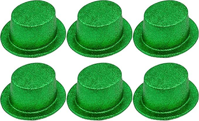 V563-6GLTRTOPHAT-GRN-197258-00 6x Glitter Top Hat Fancy Party Plastic Costume Tall Cap Fun Bulk - Green - Image 1