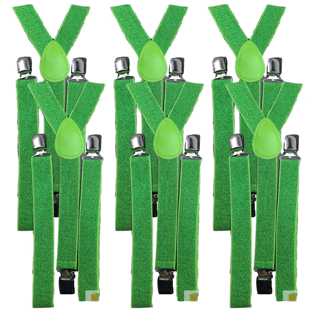 V563-6SLIMSUSPENDERS-GRNGLIT-202503061035-00 6x Mens Suspenders Braces Adjustable Strong Clip On Elastic Formal Wedding BULK - Green (Glitter) - Image 1
