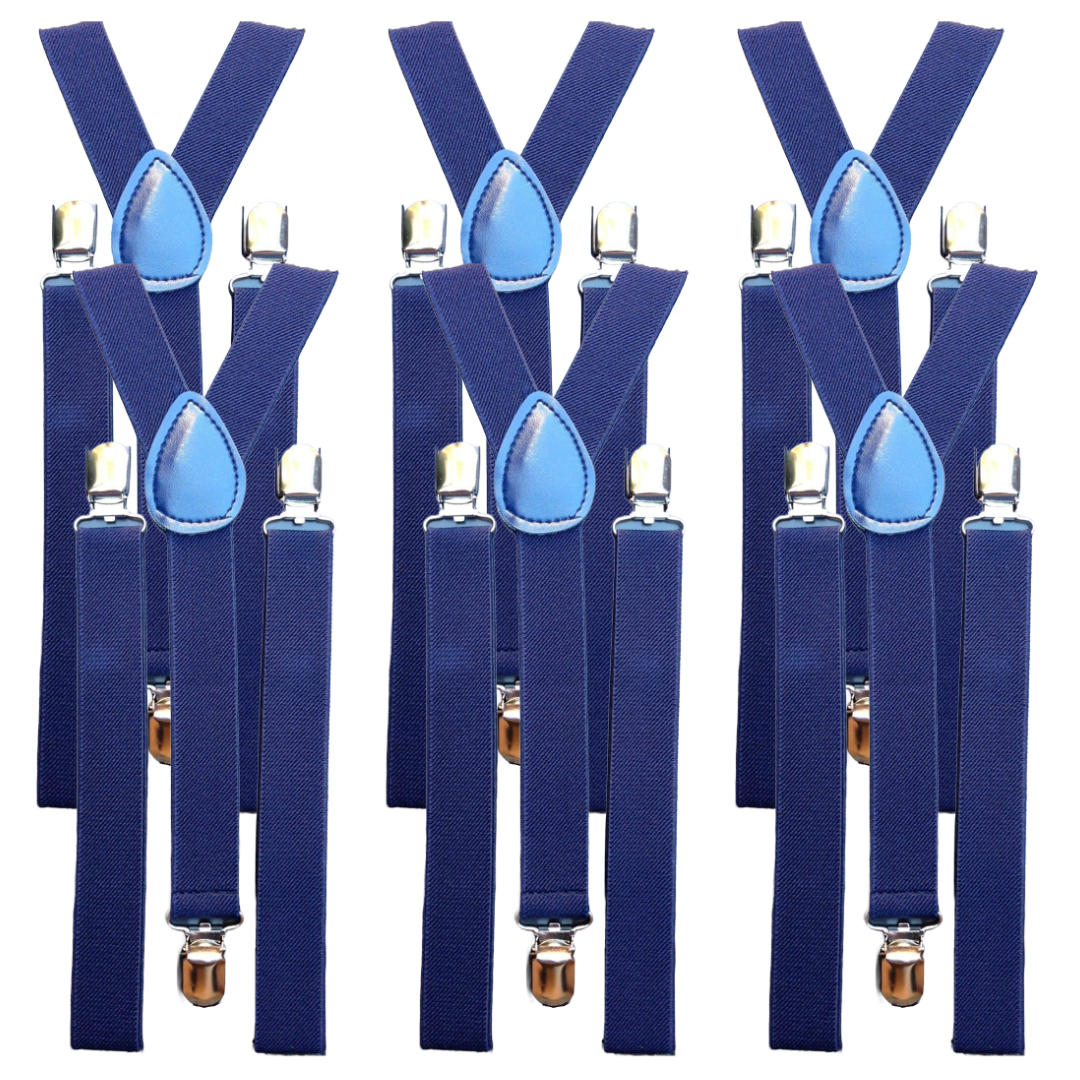 V563-6SLIMSUSPENDERS-NVYBLU-202503061035-00 6x Mens Suspenders Braces Adjustable Strong Clip On Elastic Formal Wedding BULK - Navy Blue - Image 1