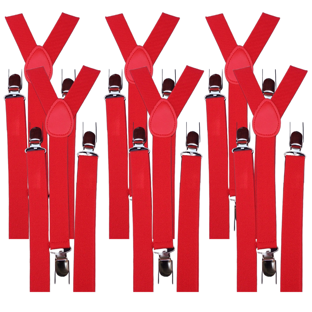 V563-6SLIMSUSPENDERS-RED-202503061036-00 6x Mens Suspenders Braces Adjustable Strong Clip On Elastic Formal Wedding BULK - Red - Image 1