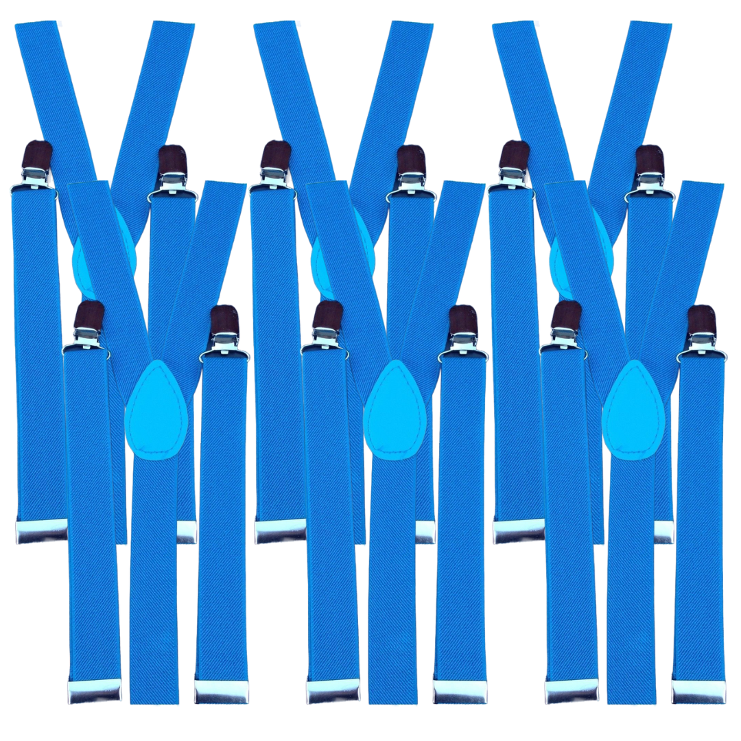 V563-6SLIMSUSPENDERS-SKYBLU-202503061040-00 6x Mens Suspenders Braces Adjustable Strong Clip On Elastic Formal Wedding BULK - Sky Blue - Image 1
