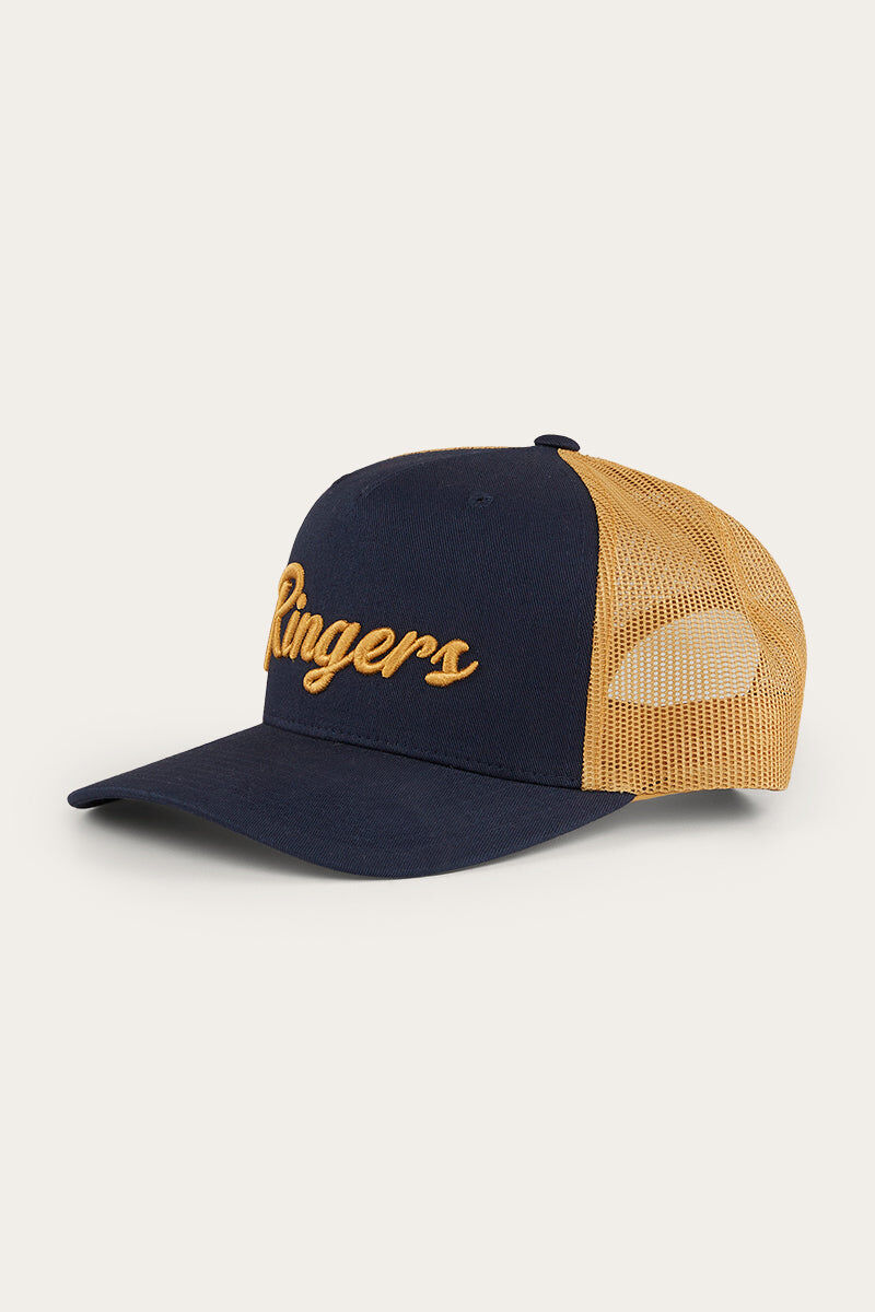 V563-722123RW-NVY_CLAY-202505231027-00 Ringers Western Hackett Trucker Baseball Cap Hat in Navy/Clay - Image 1