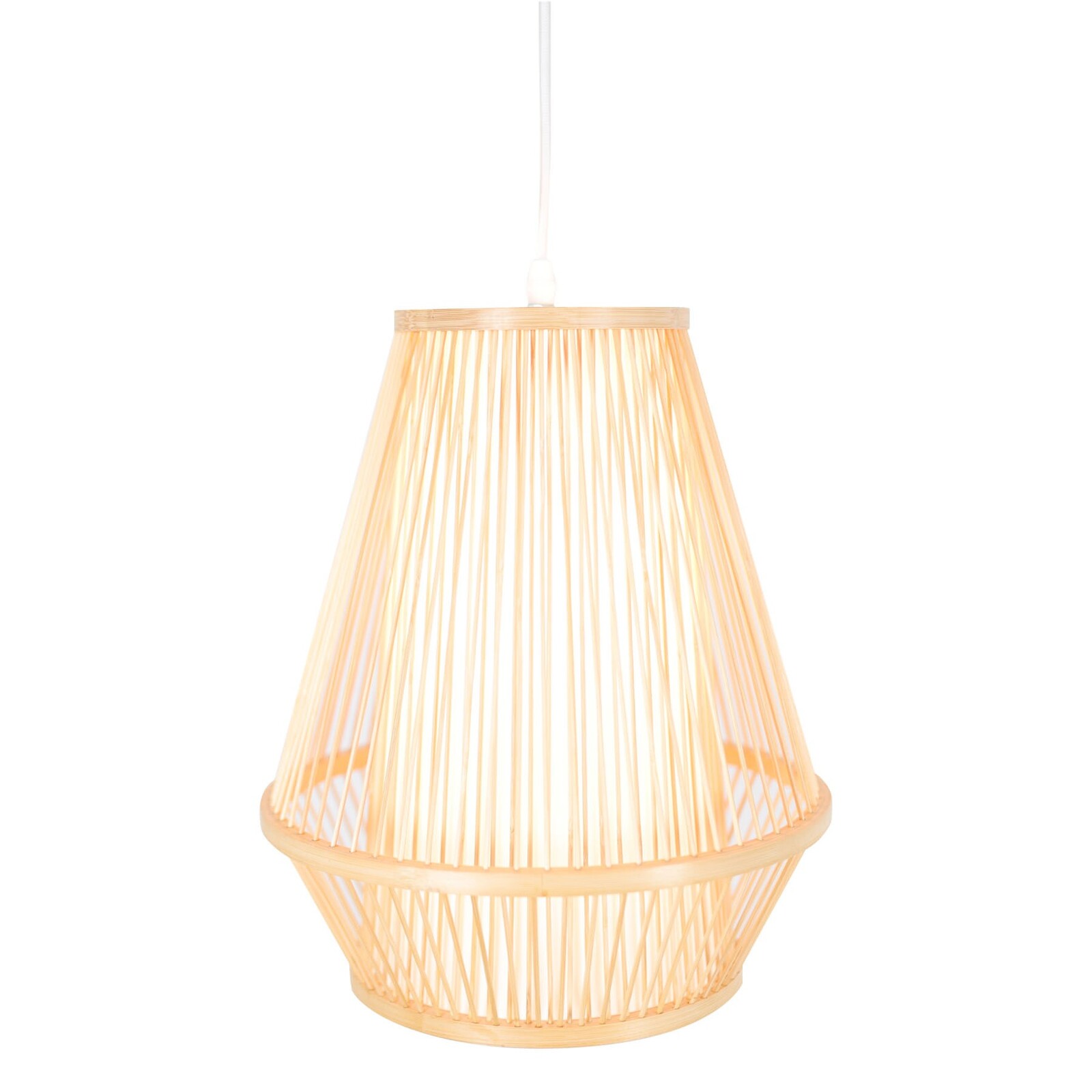 V563-75183-183905-00 Natural Woven Bamboo Empire Pendant Lamp Hanging Light Bell Shade Boho Tropical - Image 1