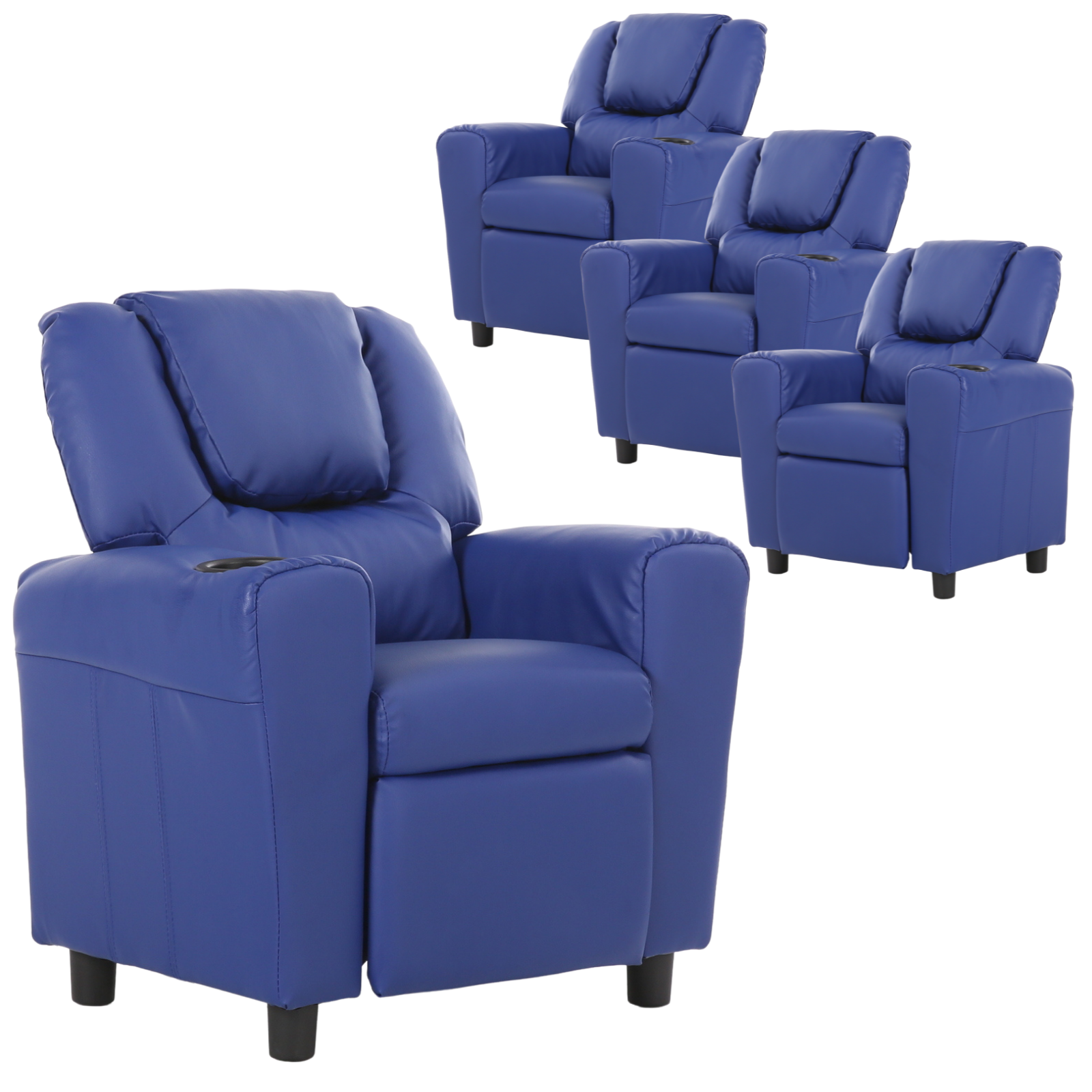 V563-75609-BLUE-4CHAIRS-174264-00 Set of 4 Oliver Kids Recliner Chair Sofa Children Lounge Couch PU Armchair Blue - Image 1
