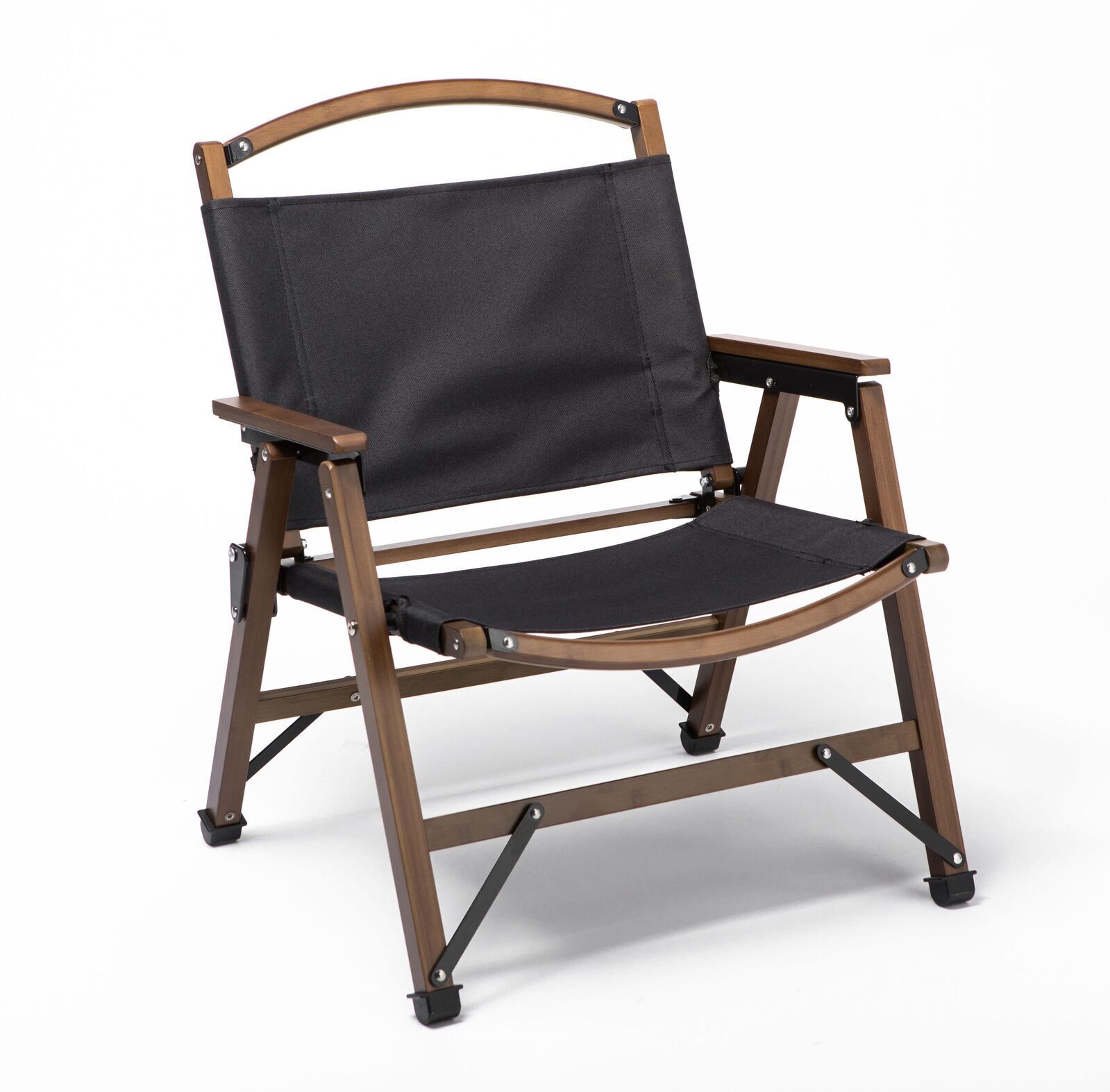 V563-75622-BLACK-174166-00 Bamboo Canvas Foldable Outdoor Camping Chair Wooden Travel Picnic Park - Black - Image 1