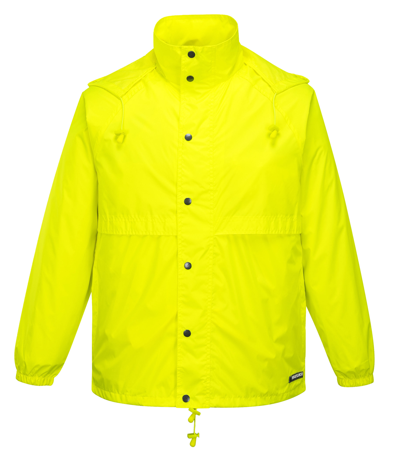 V563-918032-STRATUS-YLWFLU-S-202503051615-00 HUSKI STRATUS RAIN JACKET Waterproof Workwear Concealed Hood Windproof Packable - Yellow Fluro - S - Image 1