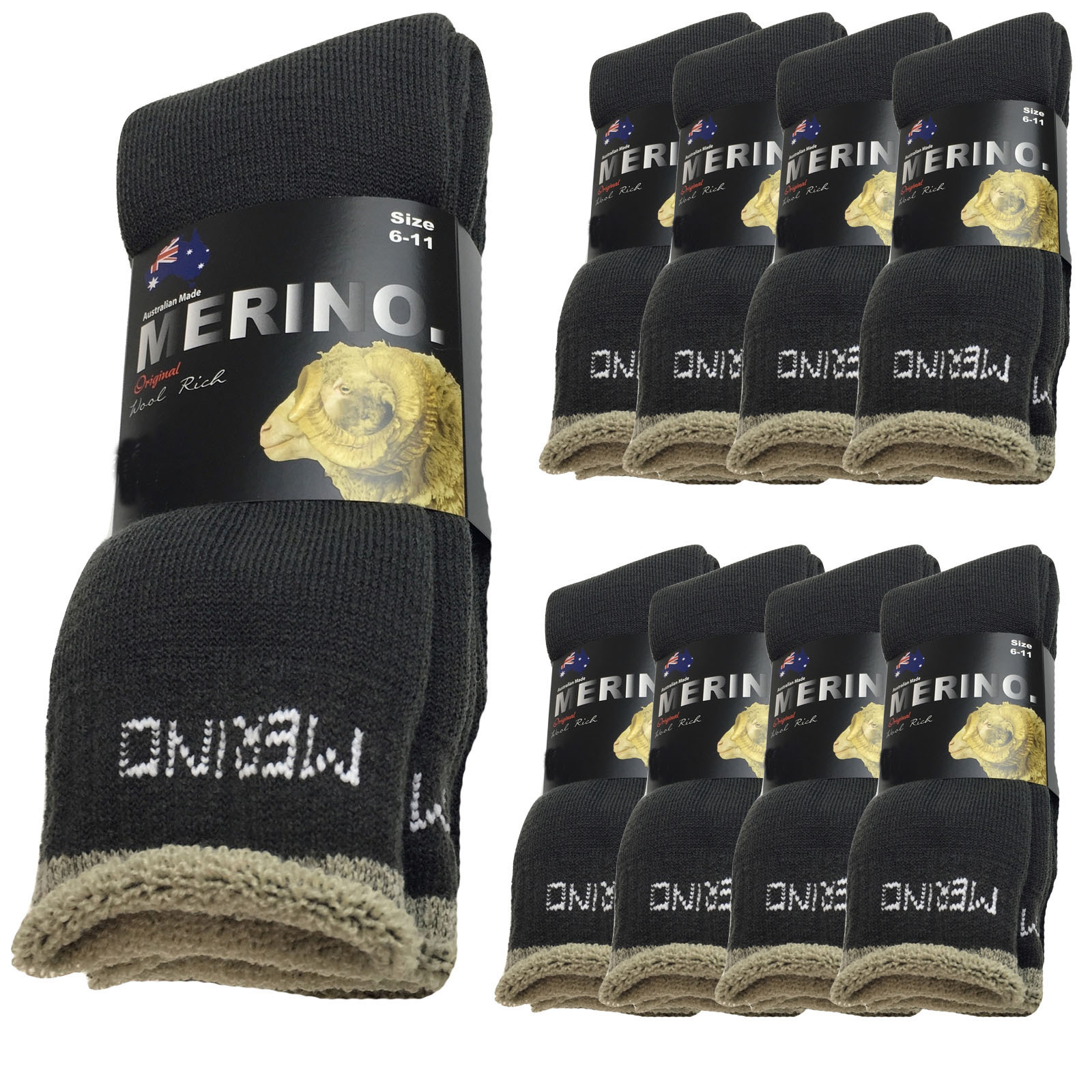 V563-9AUSOCKS-CH-11-14-202502280915-00 9 Pairs MERINO WOOL SOCKS Mens Heavy Duty Premium Thick Work Socks Cushion BULK - Charcoal - 11-14 - Image 1