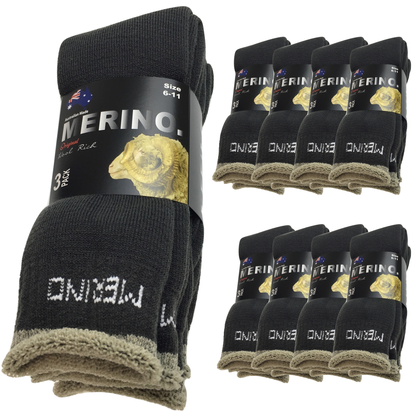V563-9AUSOCKS-OLVE-SZE11-14-202502280915-00 9 Pairs MERINO WOOL SOCKS Mens Heavy Duty Premium Thick Work Socks Cushion BULK - Olive - 11-14 - Image 1