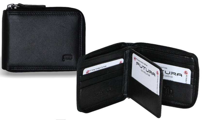 V563-A2012L-BLACK-167447-00 Futura Mens Zip Around Leather Wallet RFID Gift - Black - Image 1