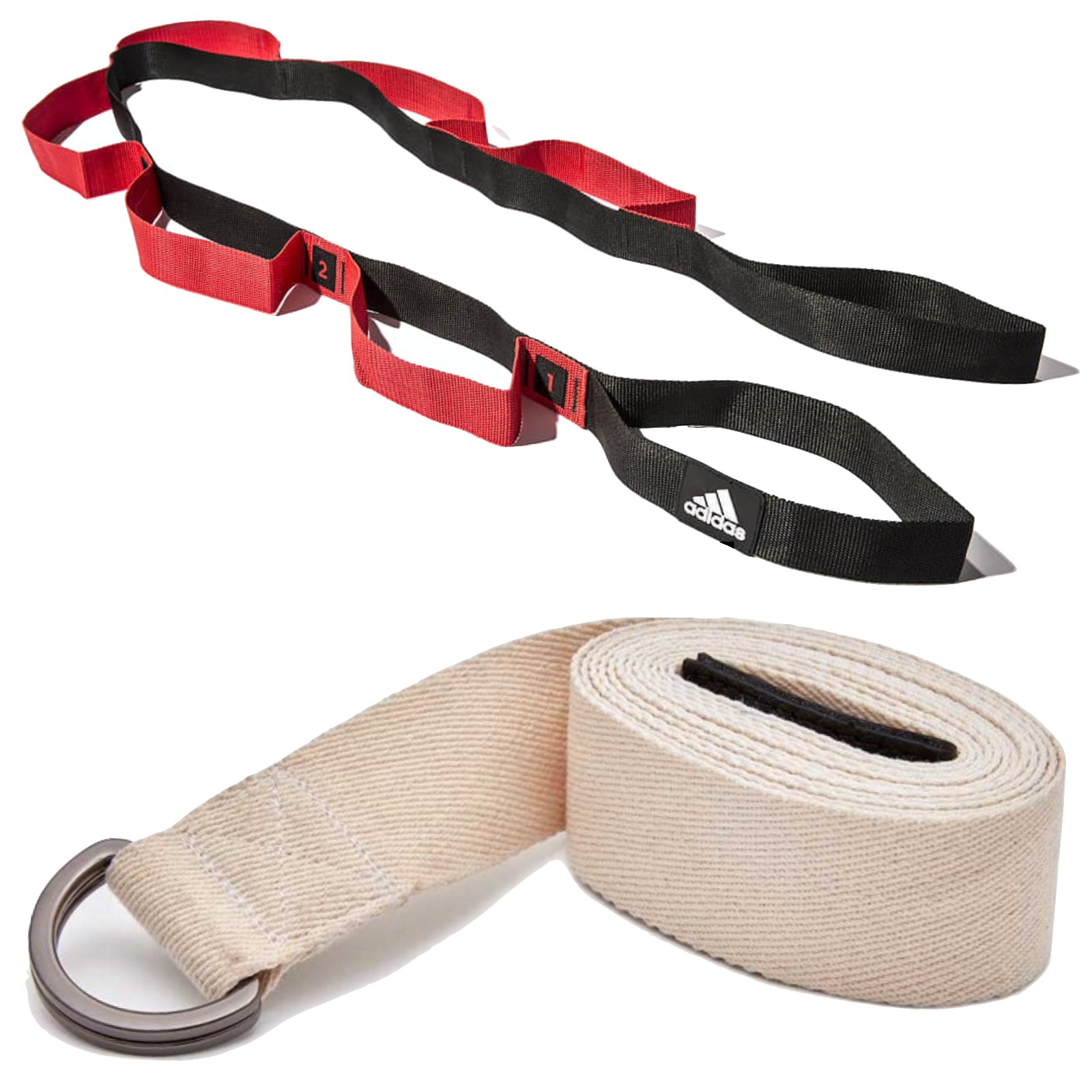 V563-ADIDASSTRAPSSET-149418-00 2pc Set Adidas Stretch Assist Band Looped + Yoga Strap 2.5m Long Adjustable Belt - Image 1
