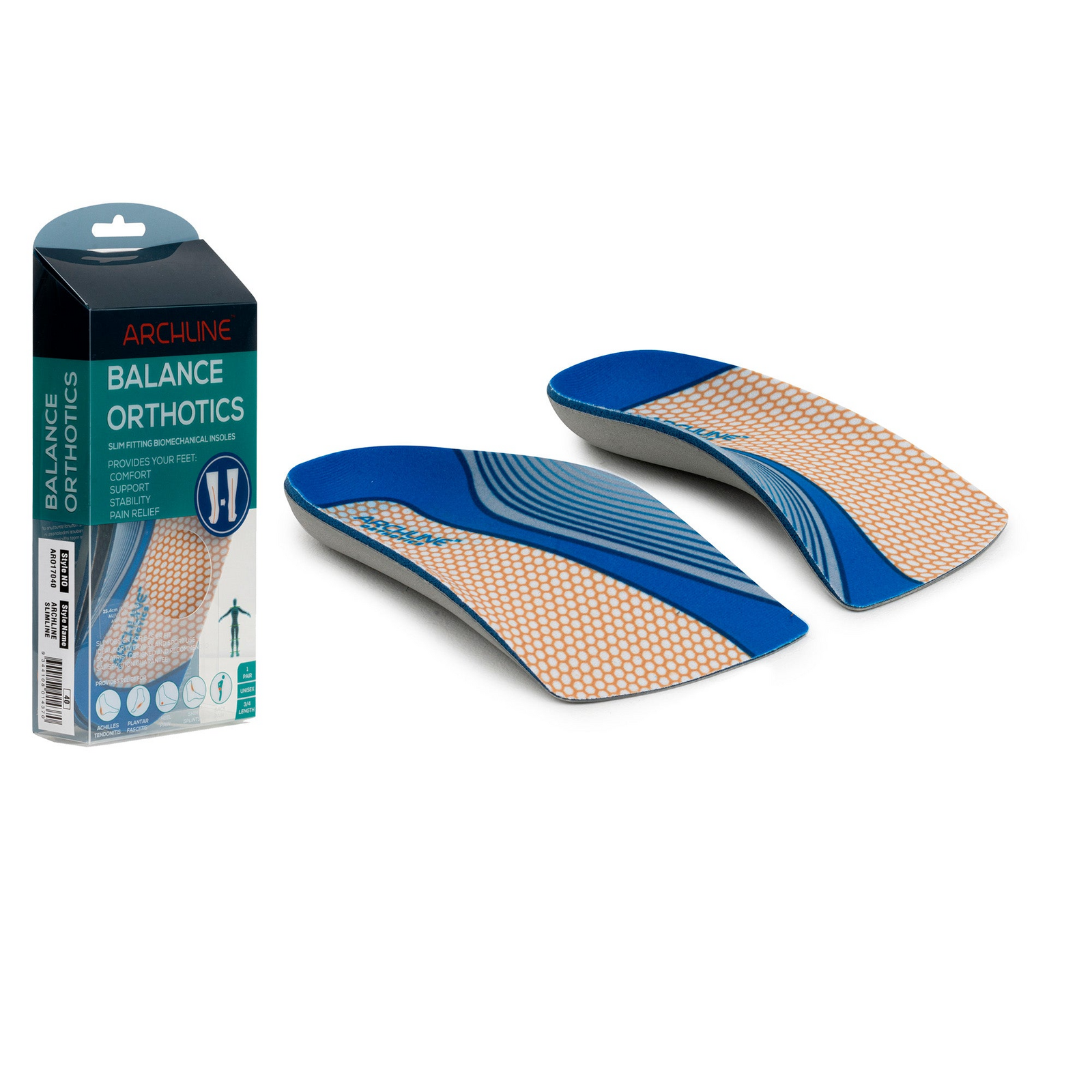 V563-ARO170-EUR39-202507251120-00 ARCHLINE 3/4 Slim Orthotics Plantar Fasciitis Insoles Balance Support Relief - EUR 39 - Image 1