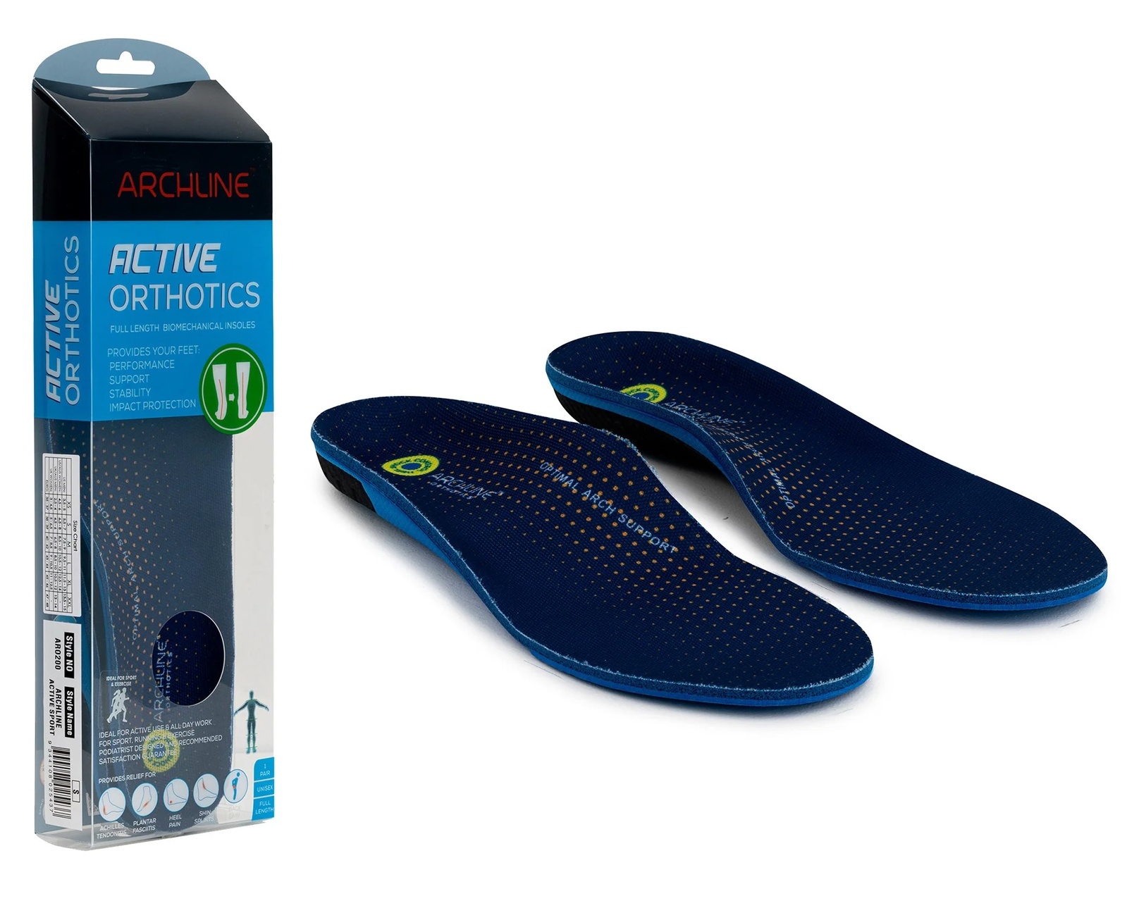 V563-ARO200-XL-202503051915-00 Archline Active Orthotics Full Length Arch Support Pain Relief - For Sports & Exercise - XL (EU 45-46) - Image 1