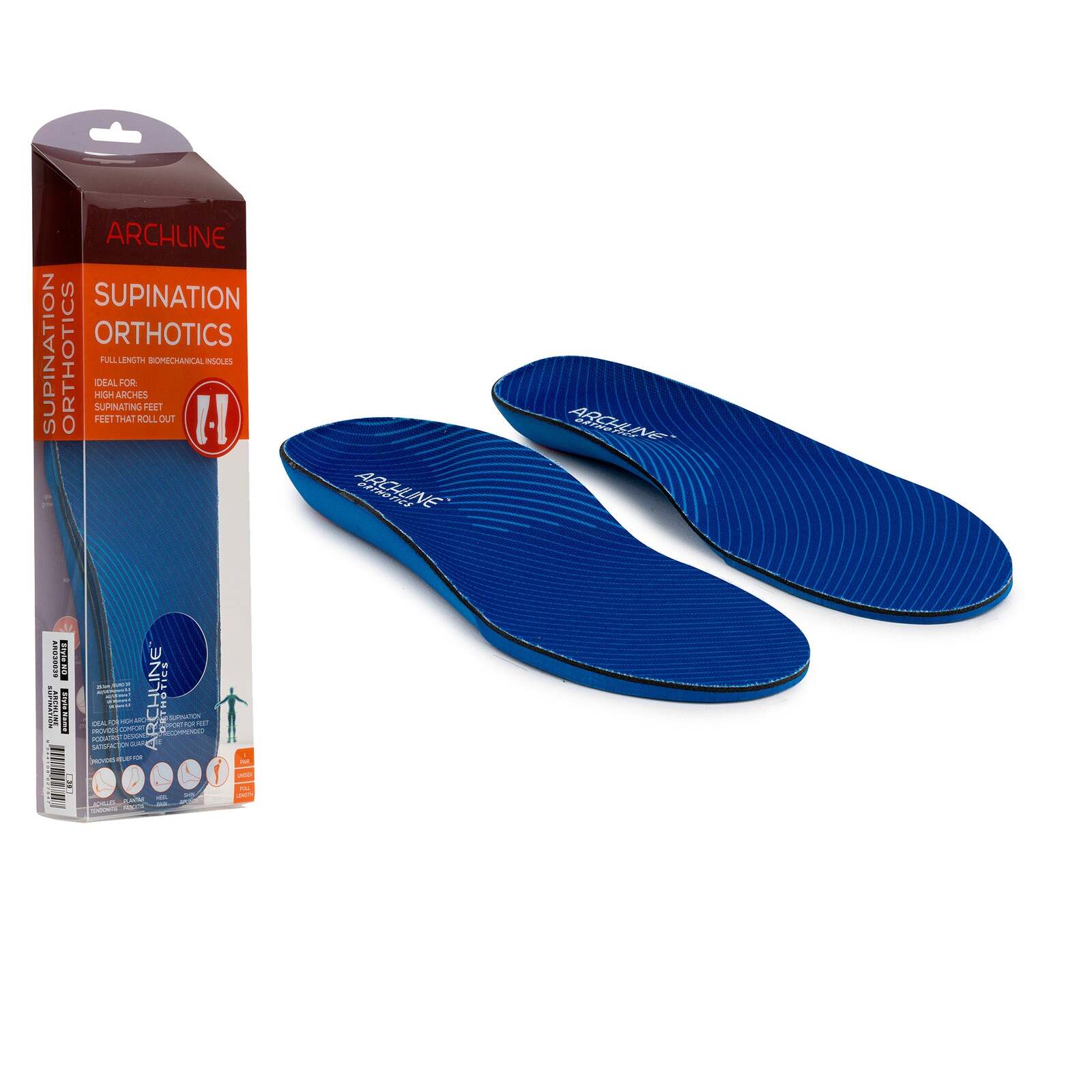 V563-ARO300-47-149959-00 Archline Supination Orthotic Insoles - Full Length (Unisex) Plantar Fasciitis High Arch - Euro 47 - Image 1