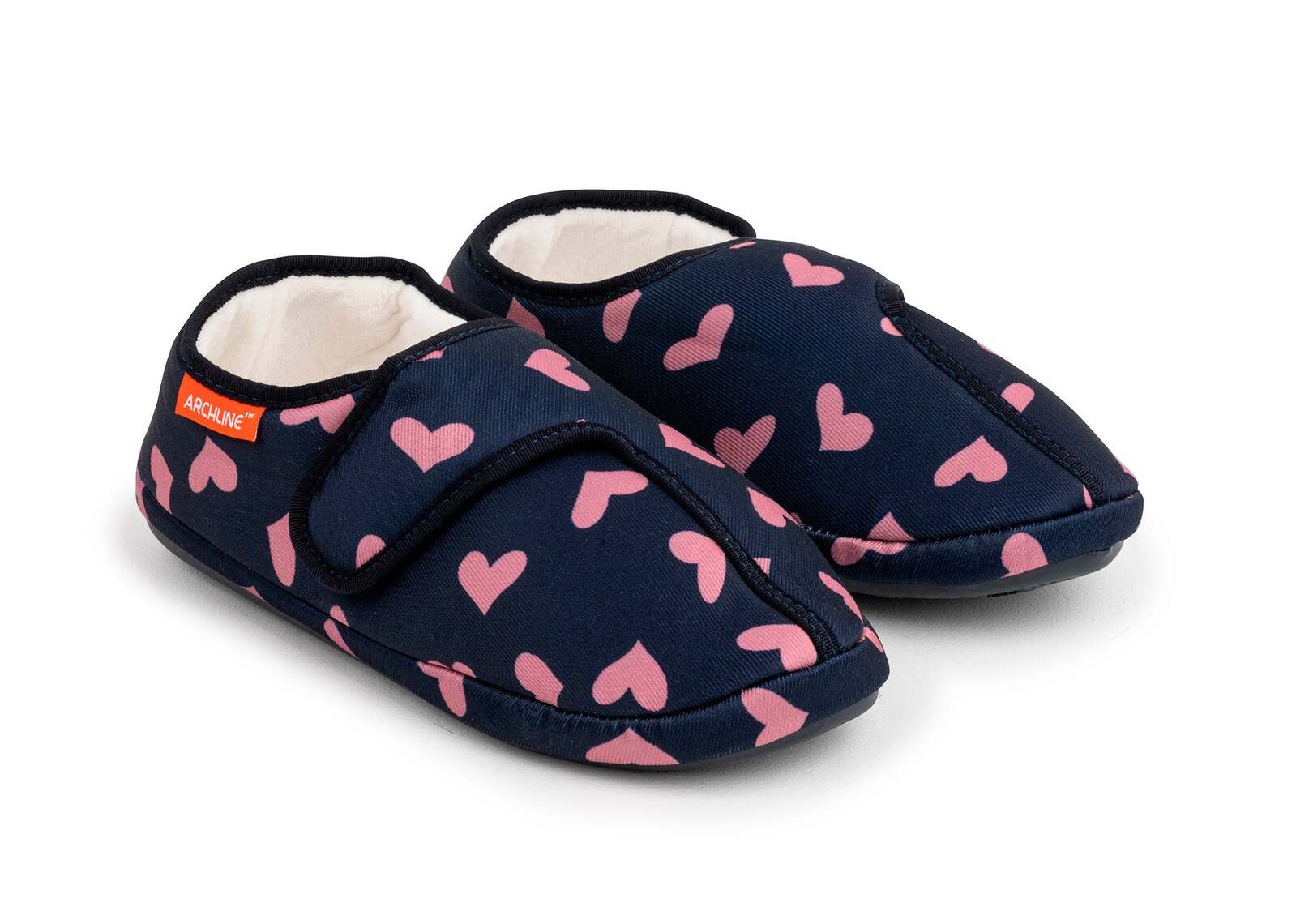 V563-AS311-40-202503051730-00 ARCHLINE Orthotic Plus Slippers Closed Scuffs Pain Relief Moccasins - Navy Hearts - EU 40 - Image 1