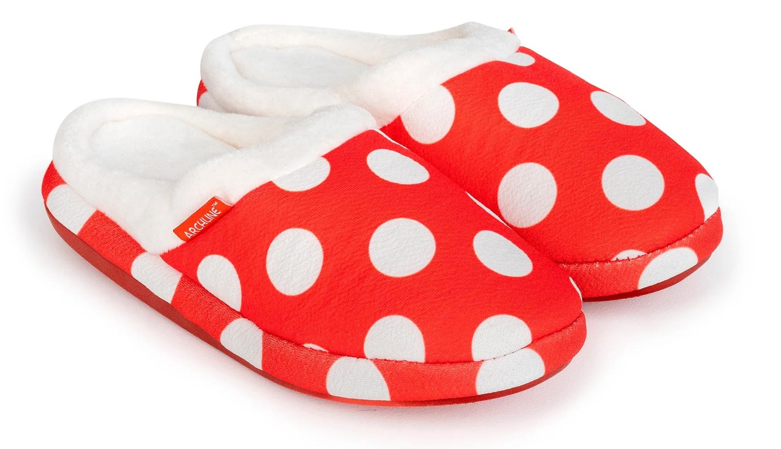 V563-AS402-37-202503051858-00 ARCHLINE Orthotic Slippers Slip On Scuffs Pain Relief Moccasins - Red Polka Dot - EUR 37 (Womens US 6) - Image 1