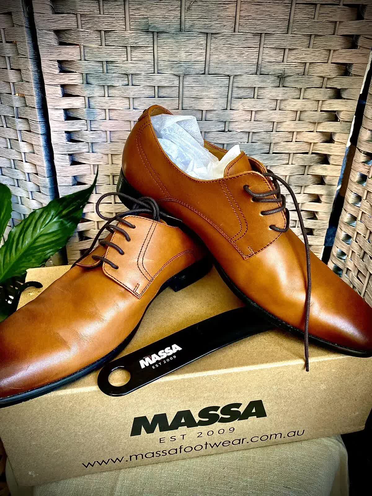 V563-ASCOLI-TAN-UK10-202503310910-00 Massa Ascoli Leather Derby Dress Lace Up Shoes Wedding Business Formal in Tan - UK 10 - Image 1