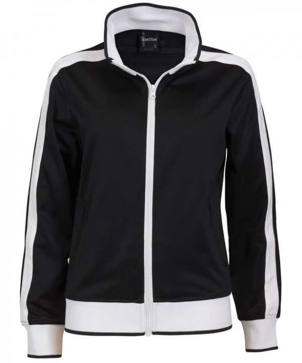 V563-B30-BKWH-S-149481-00 Identitee Ladies Track Top Jacket Tracksuit Warm Winter Full Zip Varsity Jumper - Black/White - S (6-8) - Image 1