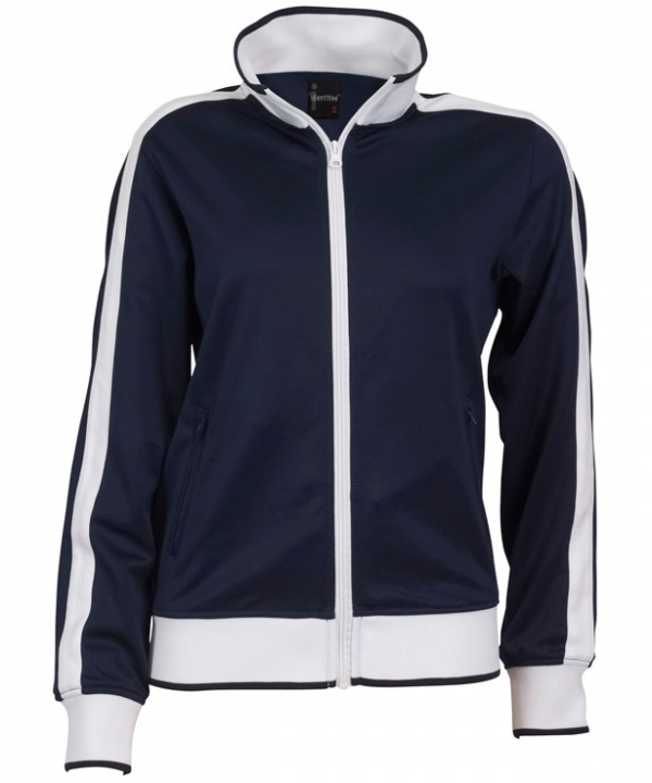 V563-B30-NAWH-L-149479-00 Identitee Ladies Track Top Jacket Tracksuit Warm Winter Full Zip Varsity Jumper - Navy/White - L (14-16) - Image 1