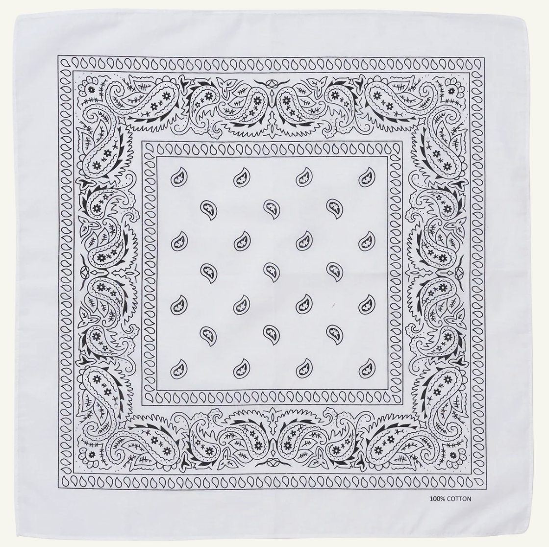 V563-BANDANA-WHT-202503051455-00 BANDANA Paisley 100% COTTON Head Wrap Durag Bandanna Summer Biker Scarf Mask - White - Image 1